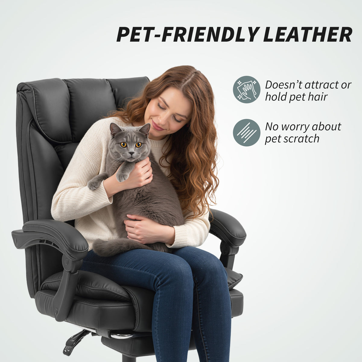 Executive Office Chair - Black Pet-Friendly Leather Recliner-Office Products > Office Furniture > Office Chairs > Executive & Manager Chairs-DECOROLALA