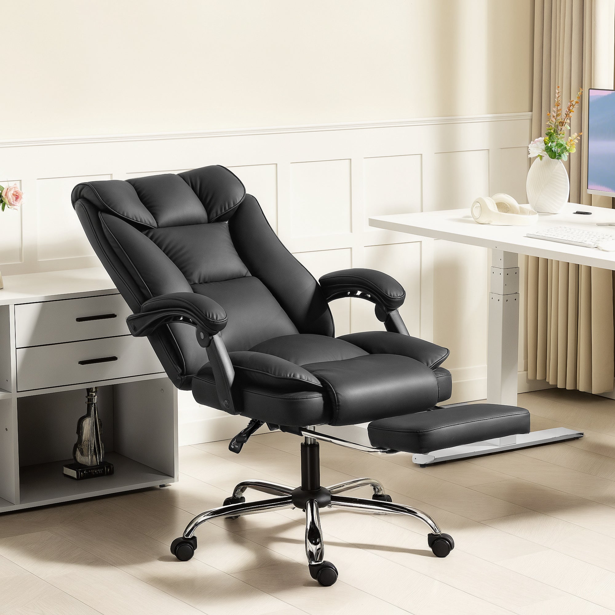Executive Office Chair - Black Pet-Friendly Leather Recliner-Office Products > Office Furniture > Office Chairs > Executive & Manager Chairs-DECOROLALA
