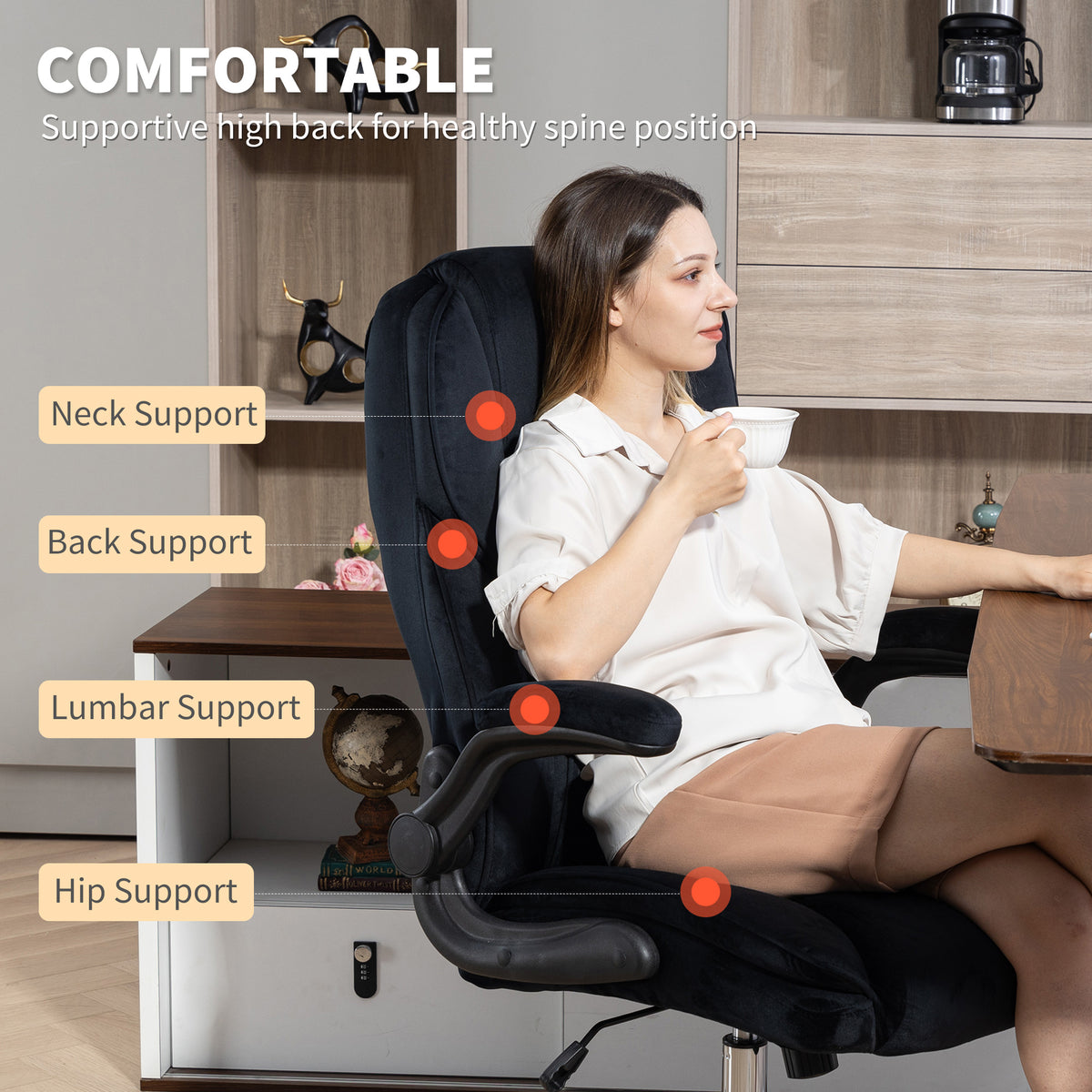 Executive Office Chair - Black Velvet with Flip-up Arms-Office Products > Office Furniture > Office Chairs > Executive & Manager Chairs-DECOROLALA