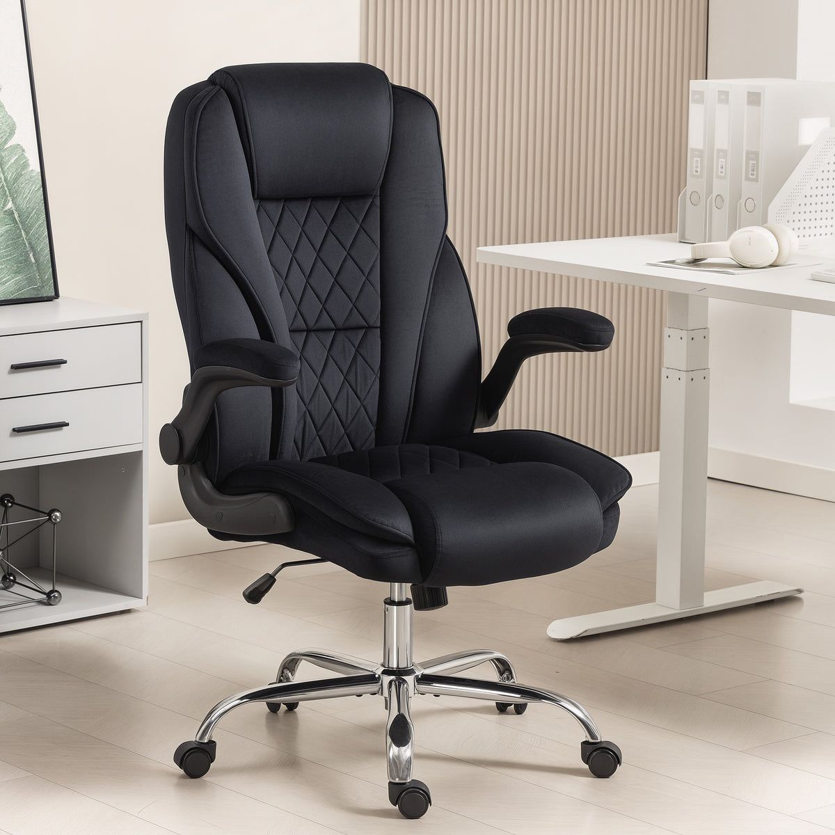 Executive Office Chair - Black Velvet with Flip-up Arms-Office Products > Office Furniture > Office Chairs > Executive & Manager Chairs-DECOROLALA