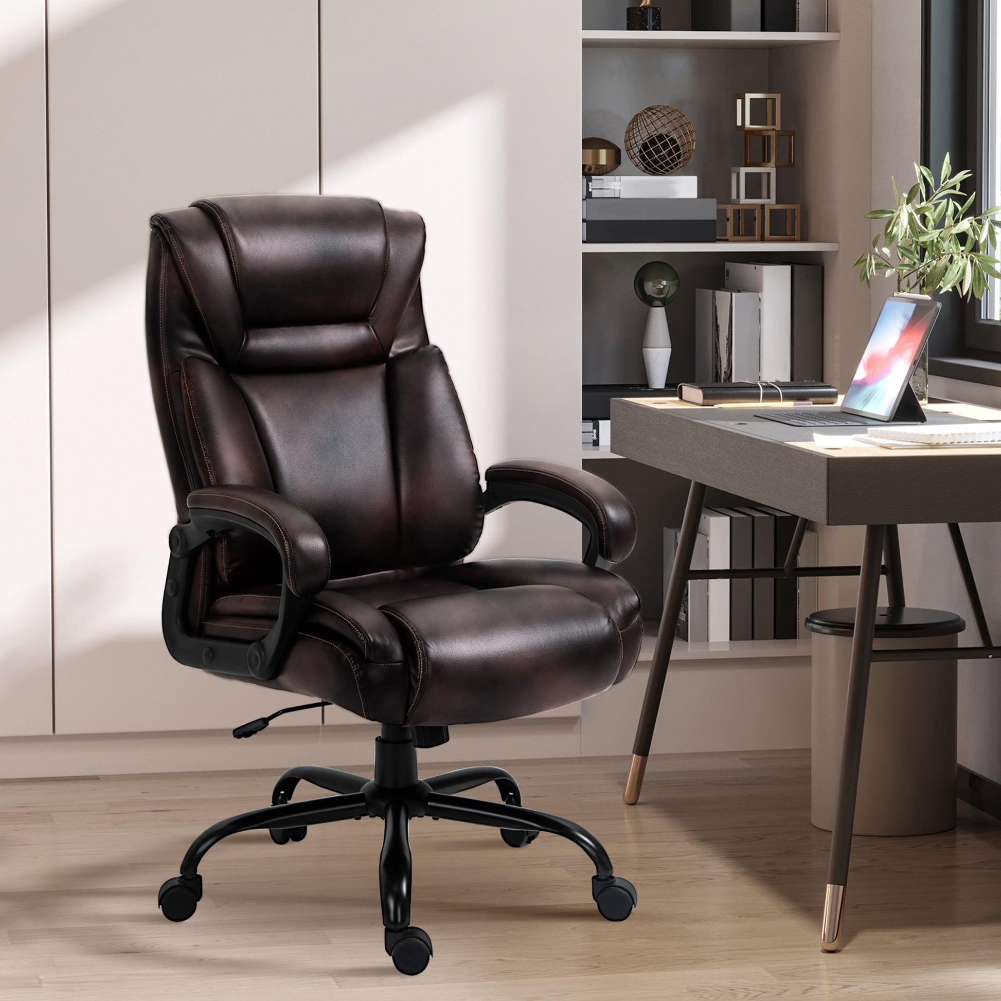 Executive Office Chair - Brown High Back 400LBS-DECOROLALA