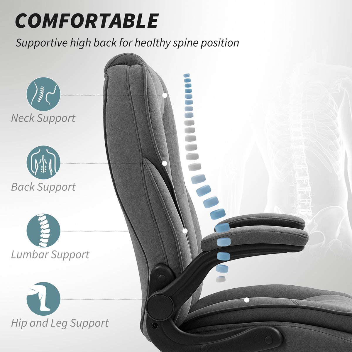 Executive Office Chair - Dark Grey Velvet with Flip-up Arms-Office Products > Office Furniture > Office Chairs > Executive & Manager Chairs-DECOROLALA