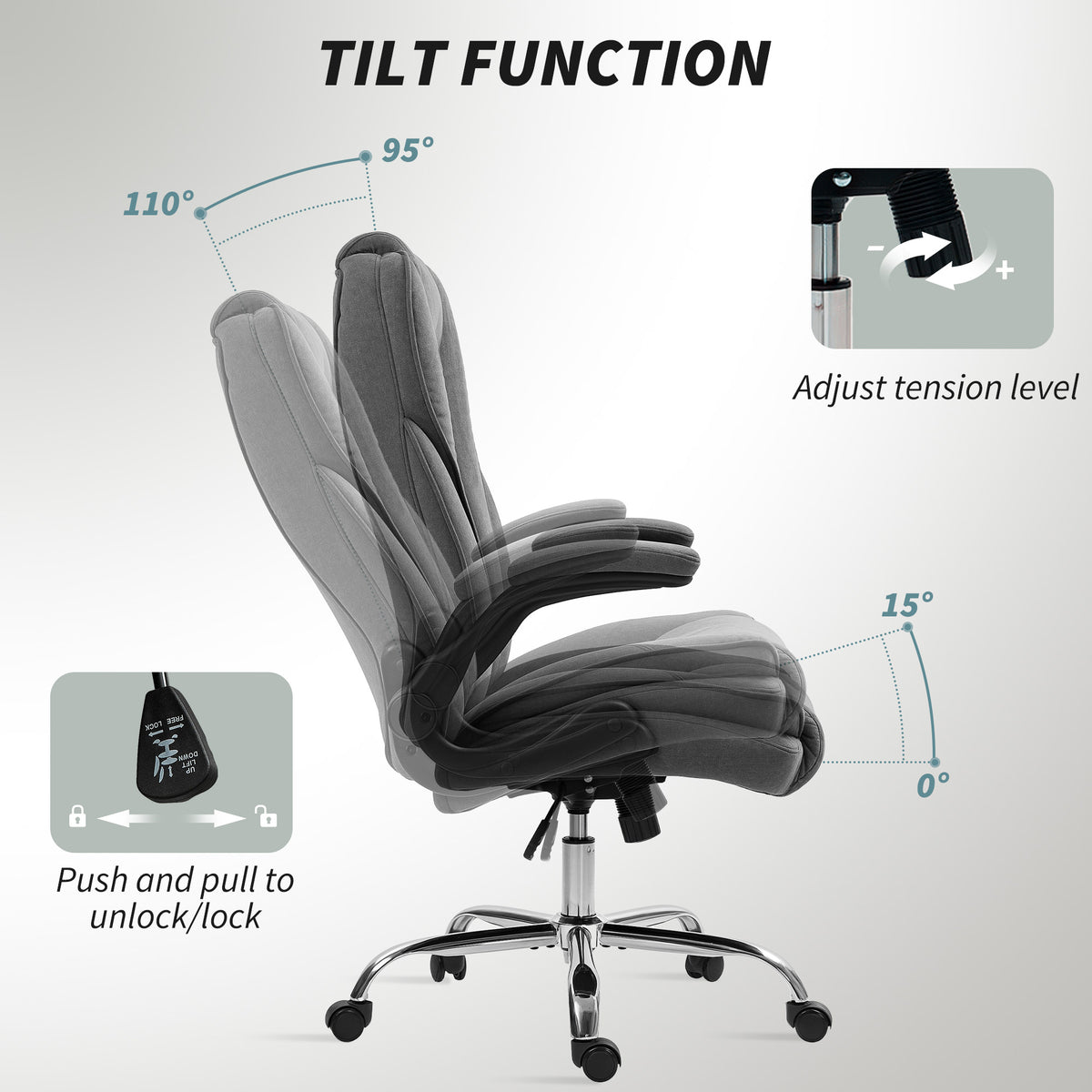 Executive Office Chair - Dark Grey Velvet with Flip-up Arms-Office Products > Office Furniture > Office Chairs > Executive & Manager Chairs-DECOROLALA
