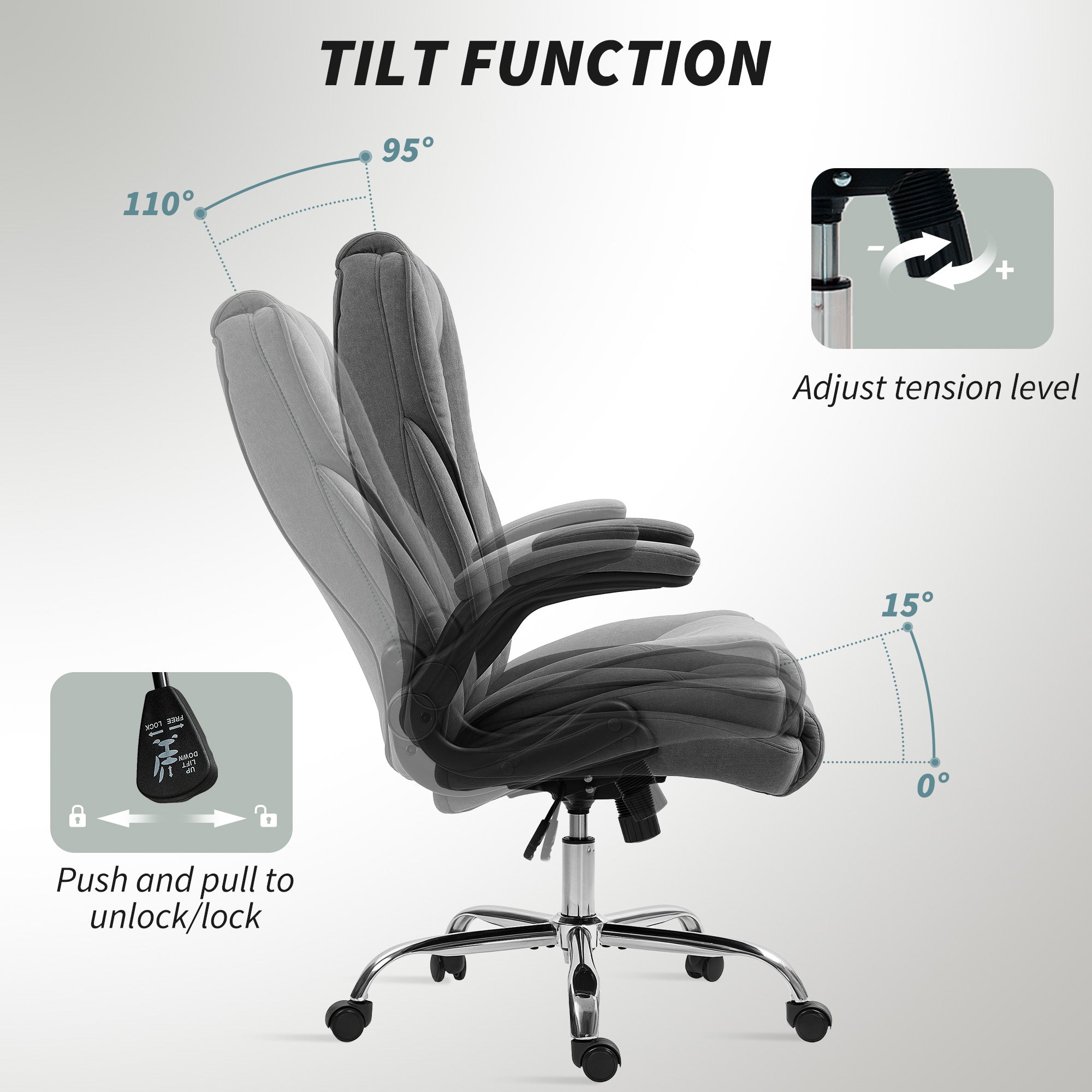 Executive Office Chair - Dark Grey Velvet with Flip-up Arms-Office Products > Office Furniture > Office Chairs > Executive & Manager Chairs-DECOROLALA