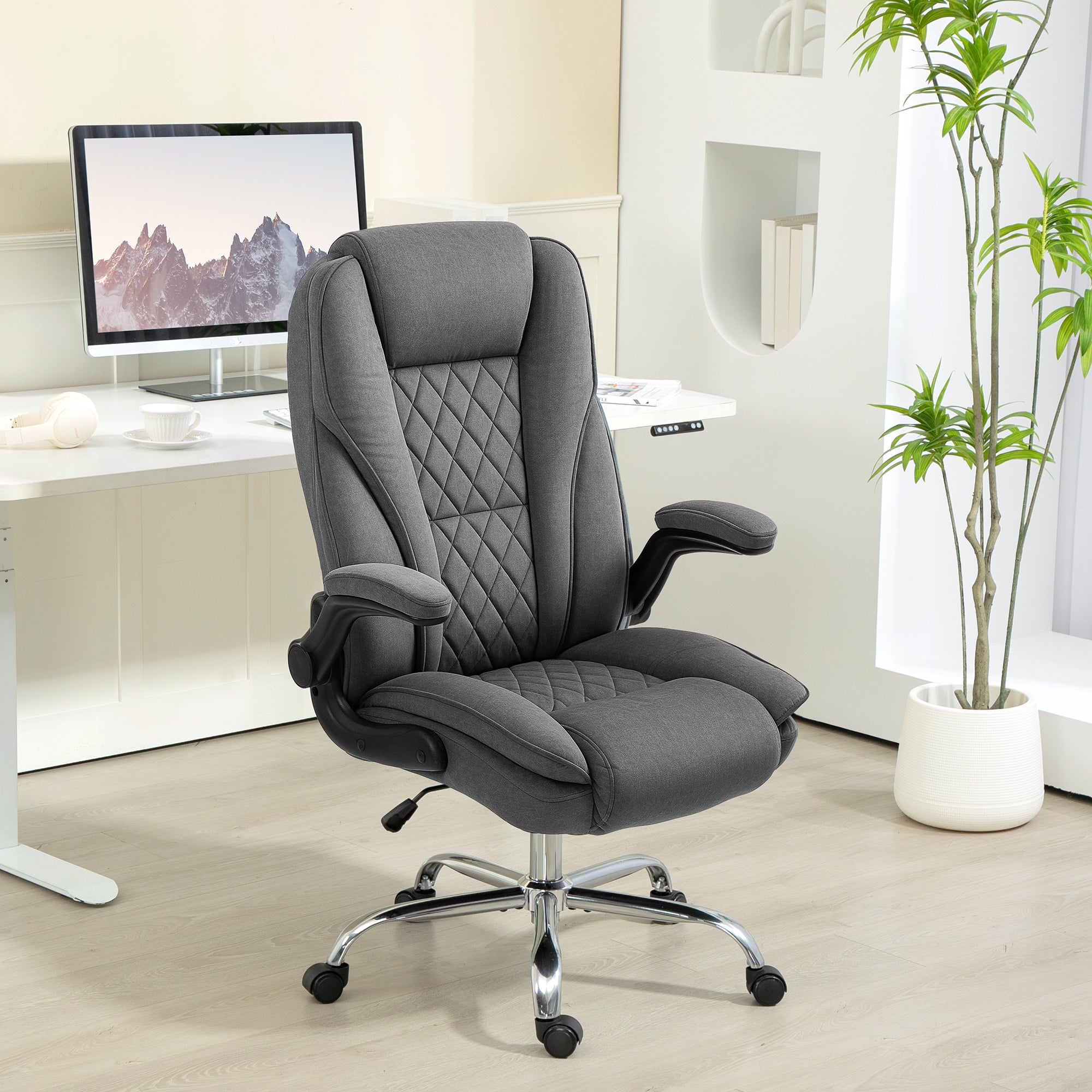 Executive Office Chair - Dark Grey Velvet with Flip-up Arms-Office Products > Office Furniture > Office Chairs > Executive & Manager Chairs-DECOROLALA