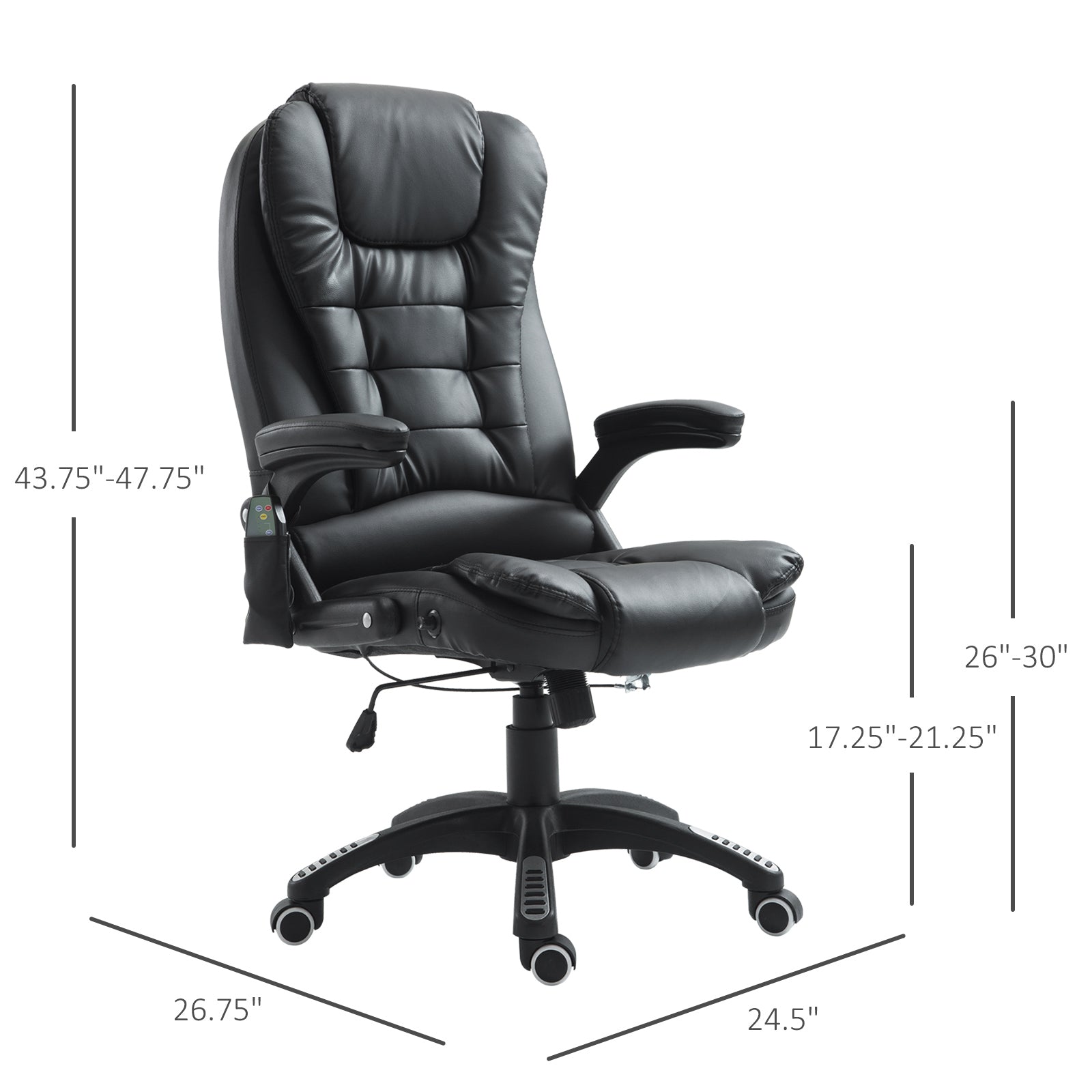 Executive Office Chair - Heated, Massage, Reclining, Swivel, Leather, Black-DECOROLALA