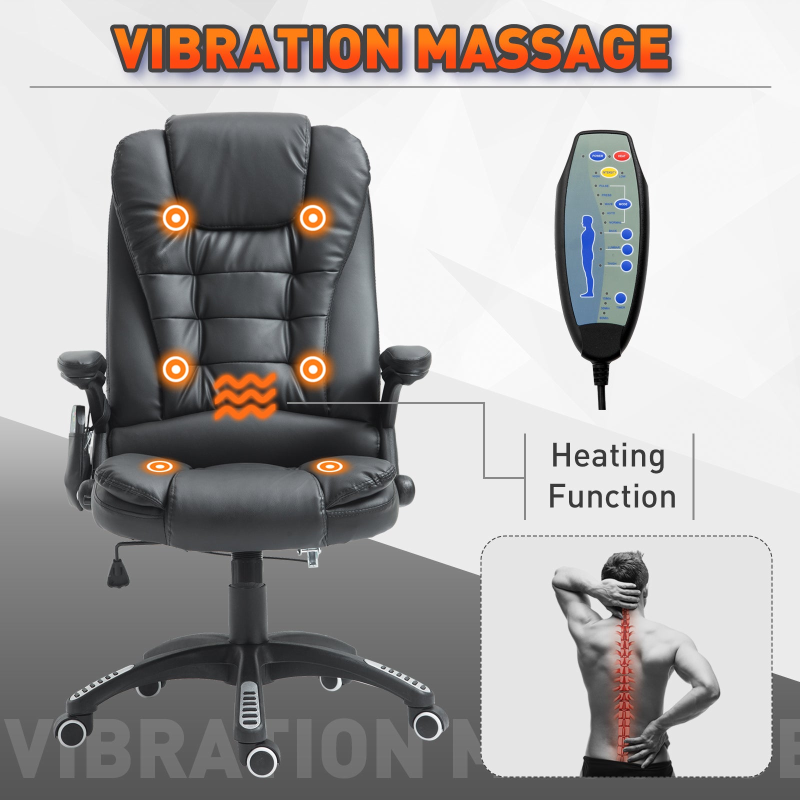 Executive Office Chair - Heated, Massage, Reclining, Swivel, Leather, Black-DECOROLALA