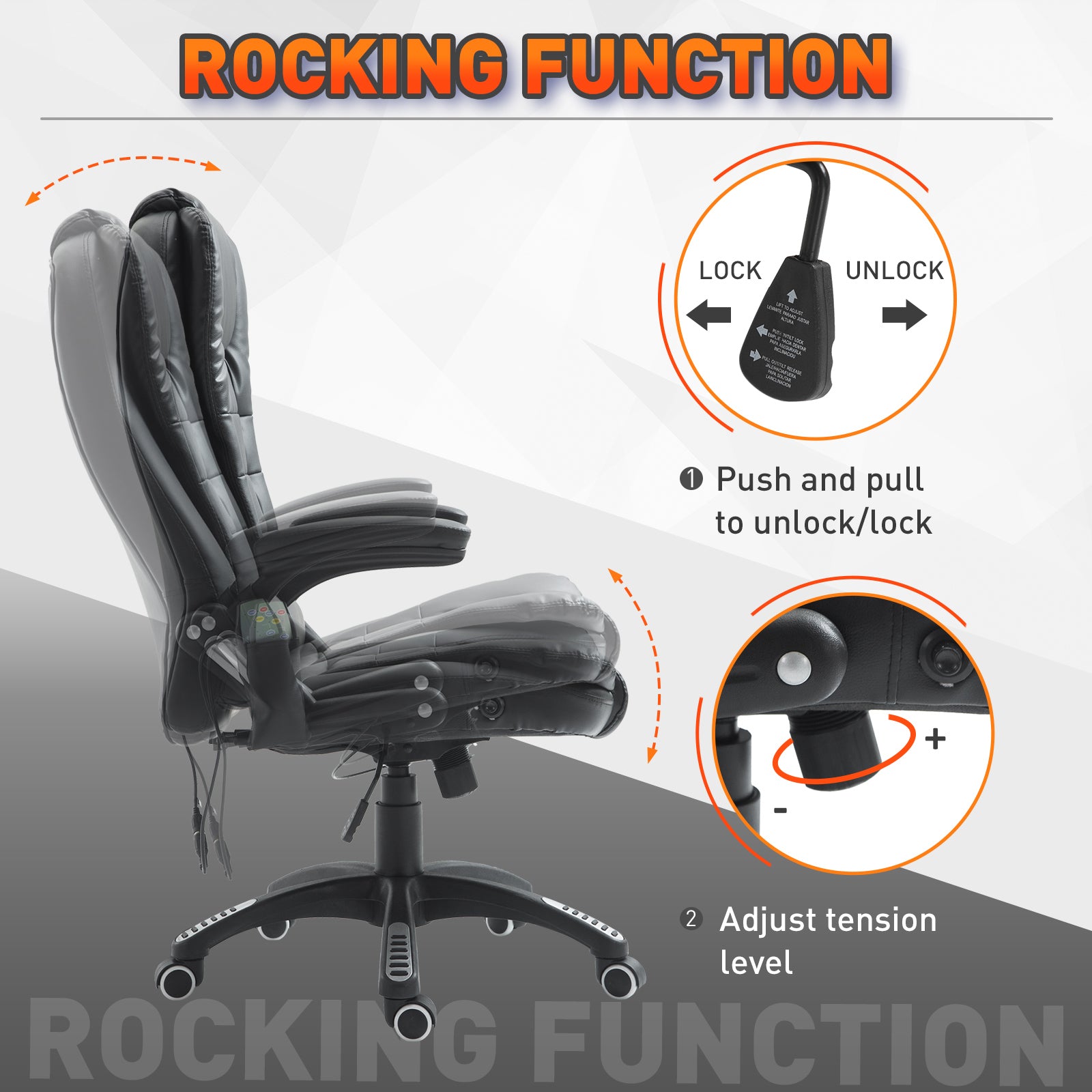 Executive Office Chair - Heated, Massage, Reclining, Swivel, Leather, Black-DECOROLALA
