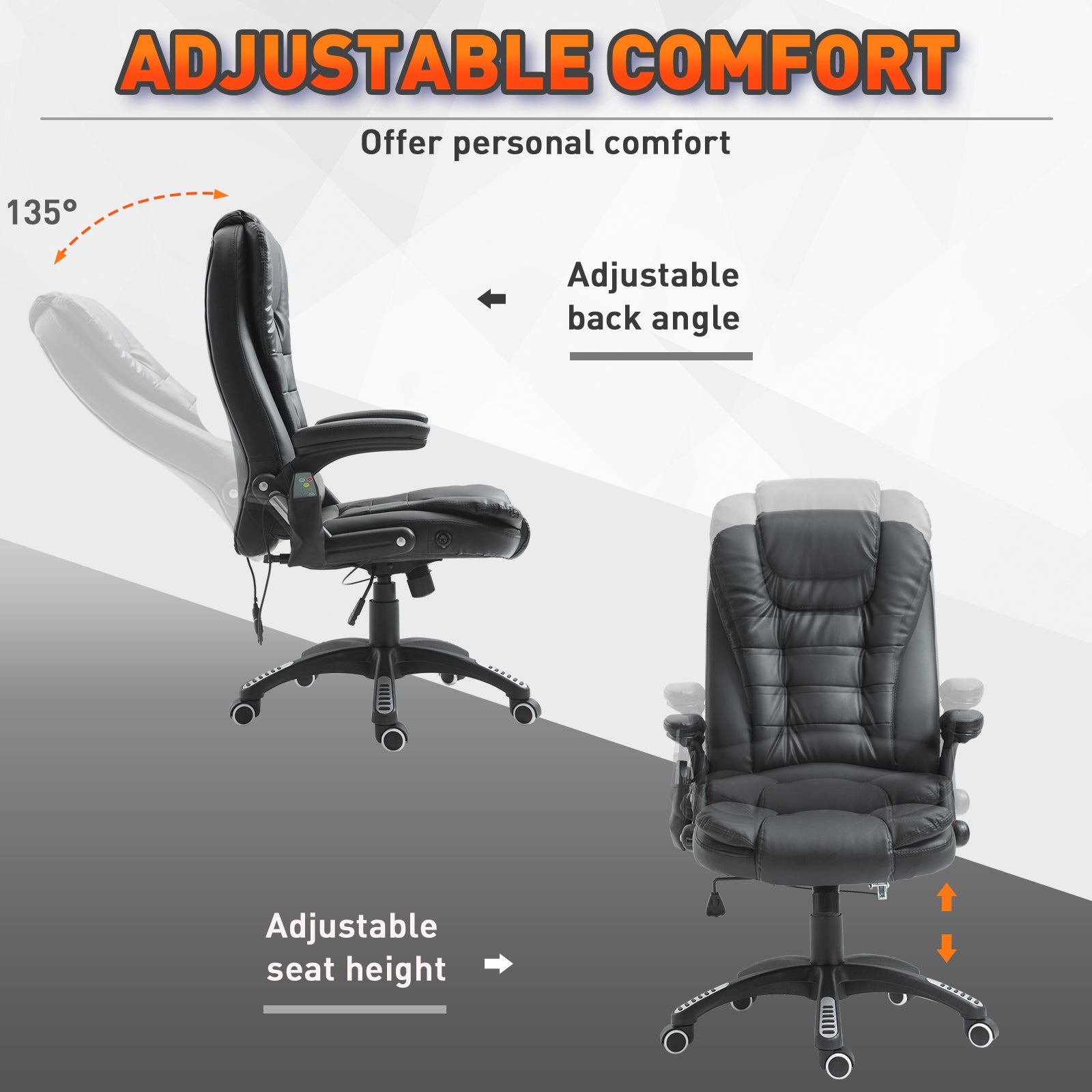 Executive Office Chair - Heated, Massage, Reclining, Swivel, Leather, Black-DECOROLALA