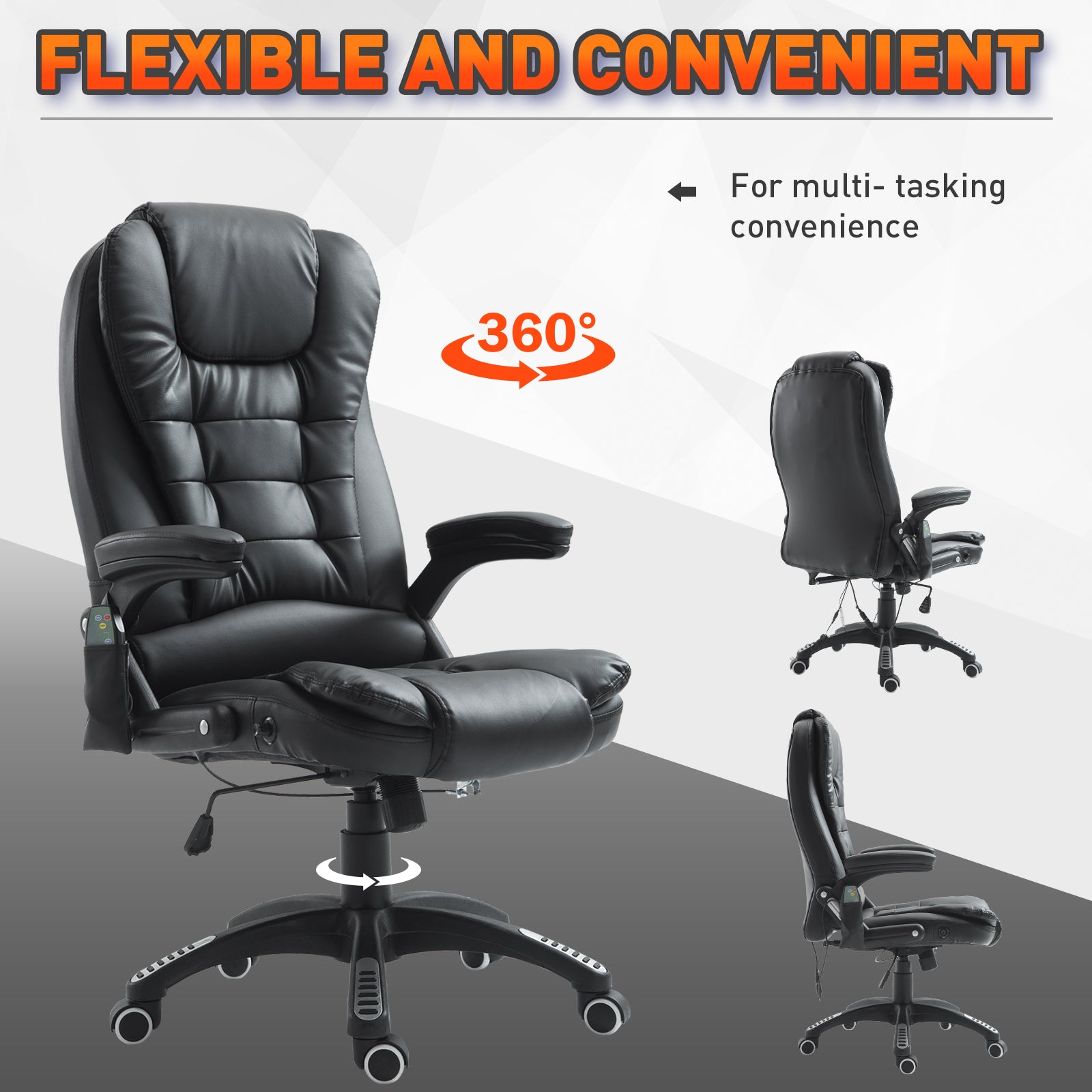 Executive Office Chair - Heated, Massage, Reclining, Swivel, Leather, Black-DECOROLALA