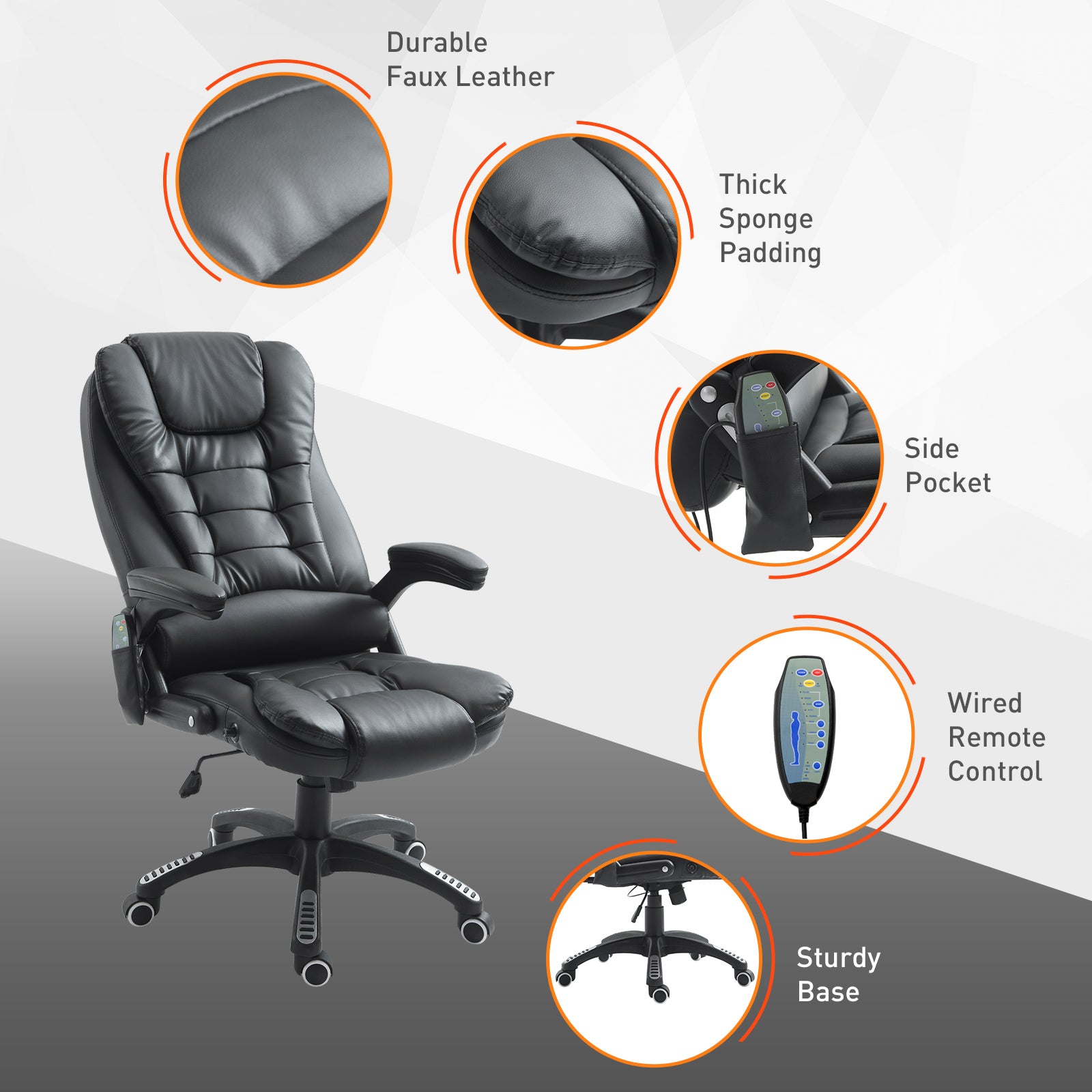 Executive Office Chair - Heated, Massage, Reclining, Swivel, Leather, Black-DECOROLALA