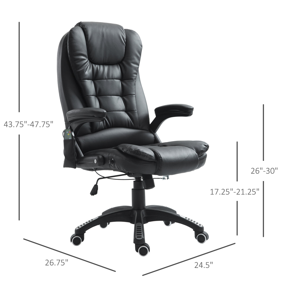 Executive Office Chair - Heated, Massage, Reclining, Swivel, Leather, Black-Massage Chairs-DECOROLALA