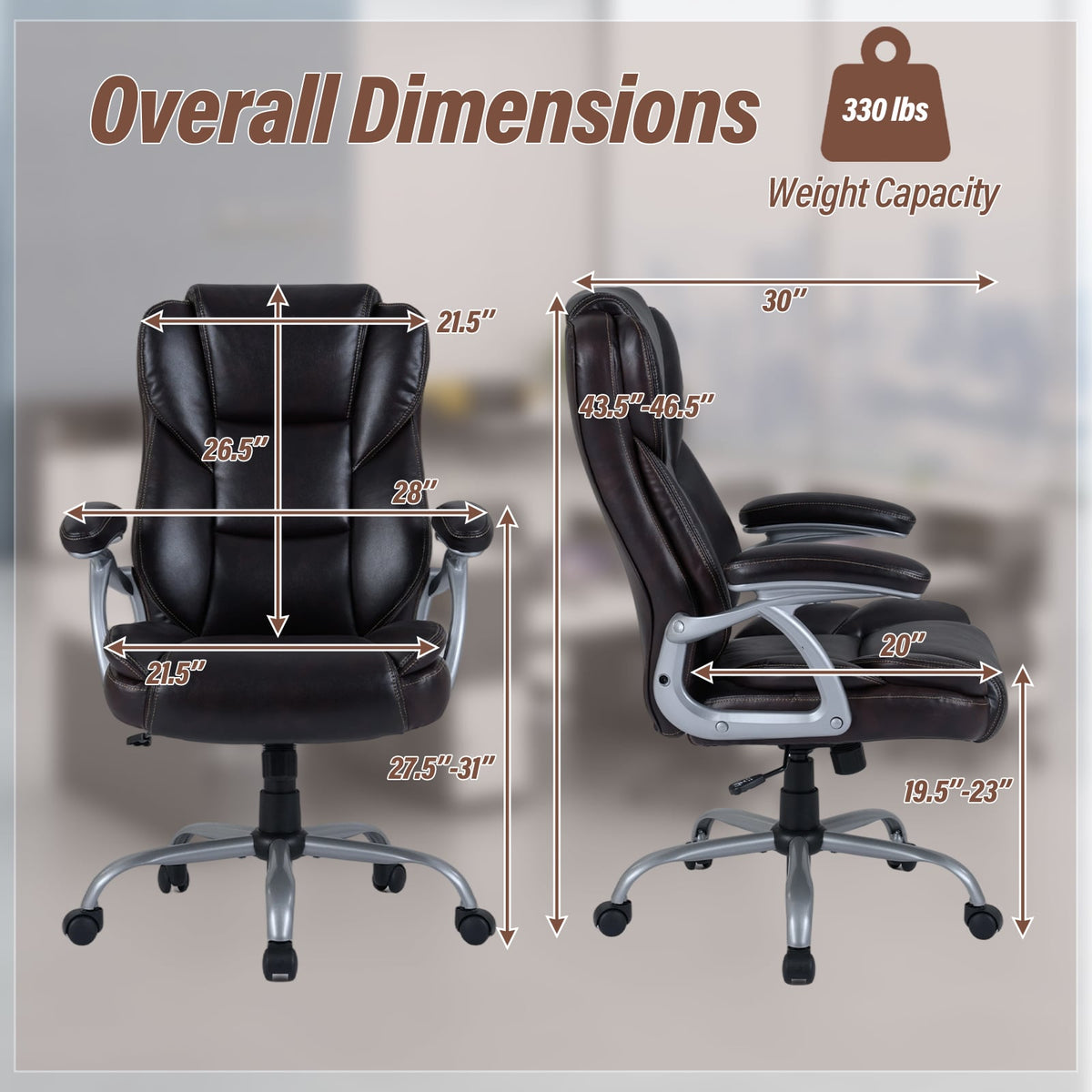 Executive Office Chair Leather Ergonomic Computer Desk Chair with Padded Seat and Armrests-Brown-Executive Office Chairs-DECOROLALA