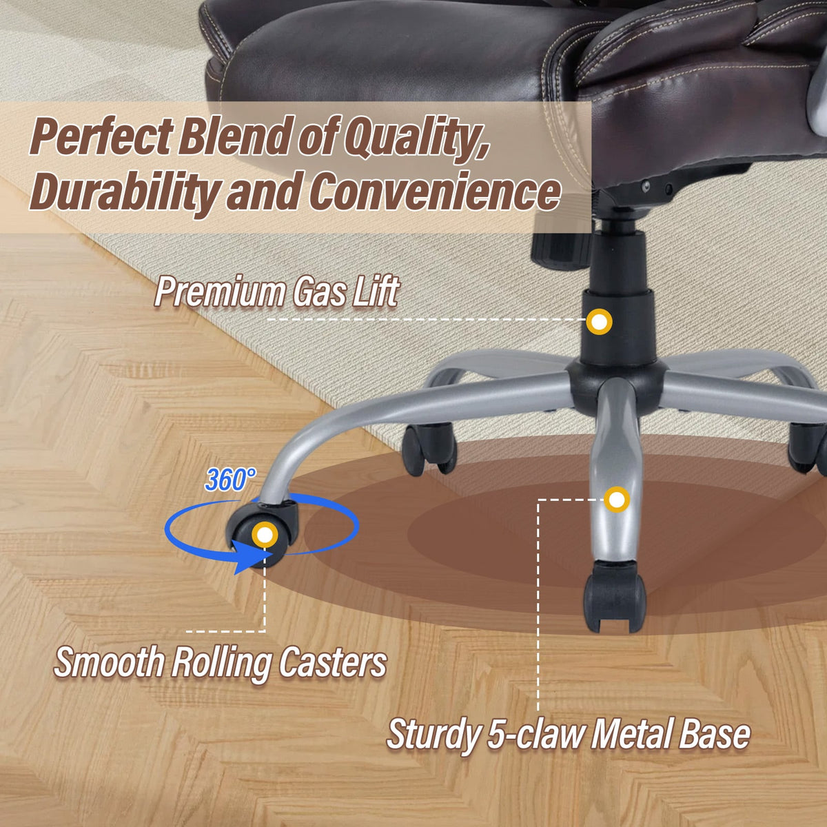 Executive Office Chair Leather Ergonomic Computer Desk Chair with Padded Seat and Armrests-Brown-Executive Office Chairs-DECOROLALA