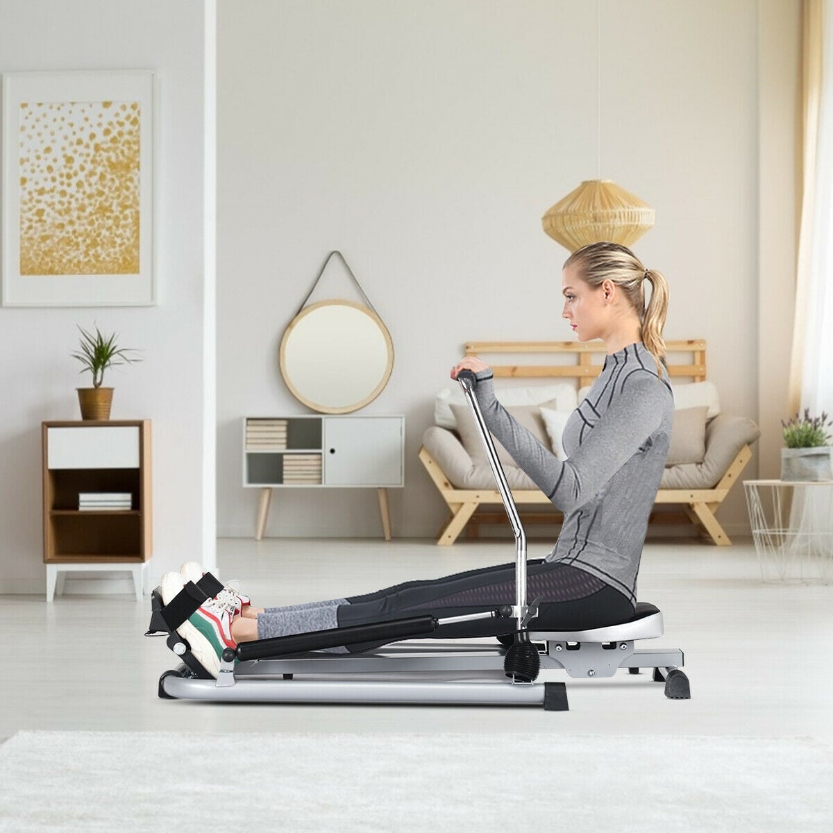 Exercise Adjustable Double Hydraulic Resistance Rowing Machine-Rowing Machines-DECOROLALA