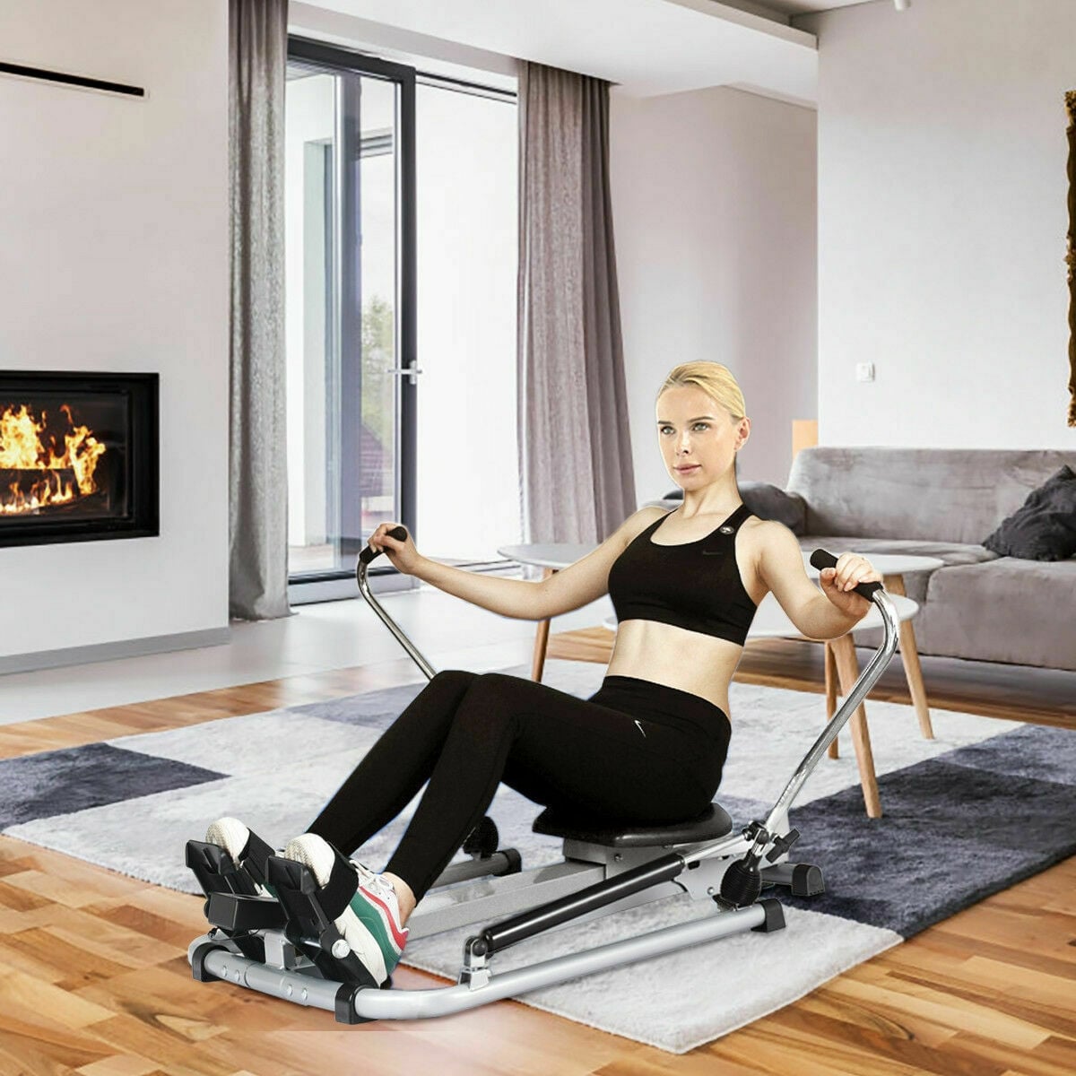 Exercise Adjustable Double Hydraulic Resistance Rowing Machine-Rowing Machines-DECOROLALA