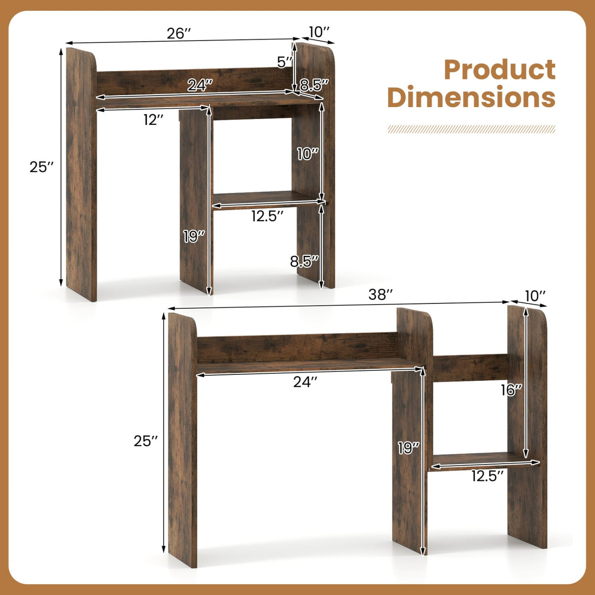 Expandable Desk Bookshelf with Open Cubes and Desktop Display Rack-Rustic Brown-Bookcases-DECOROLALA