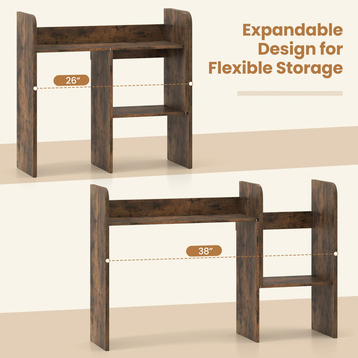 Expandable Desk Bookshelf with Open Cubes and Desktop Display Rack-Rustic Brown-Bookcases-DECOROLALA