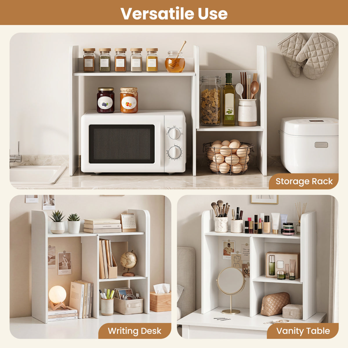 Expandable Desk Bookshelf with Open Cubes and Desktop Display Rack-White-Bookcases-DECOROLALA