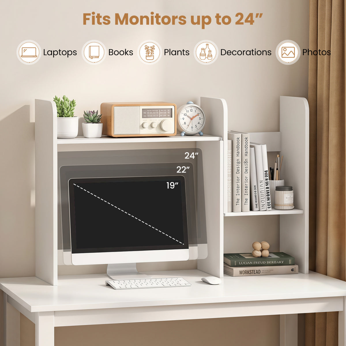 Expandable Desk Bookshelf with Open Cubes and Desktop Display Rack-White-Bookcases-DECOROLALA