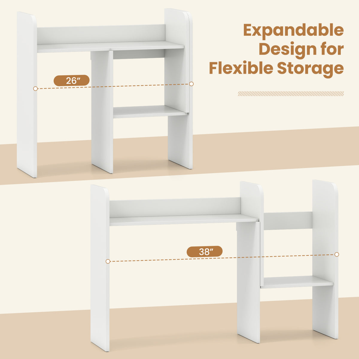 Expandable Desk Bookshelf with Open Cubes and Desktop Display Rack-White-Bookcases-DECOROLALA