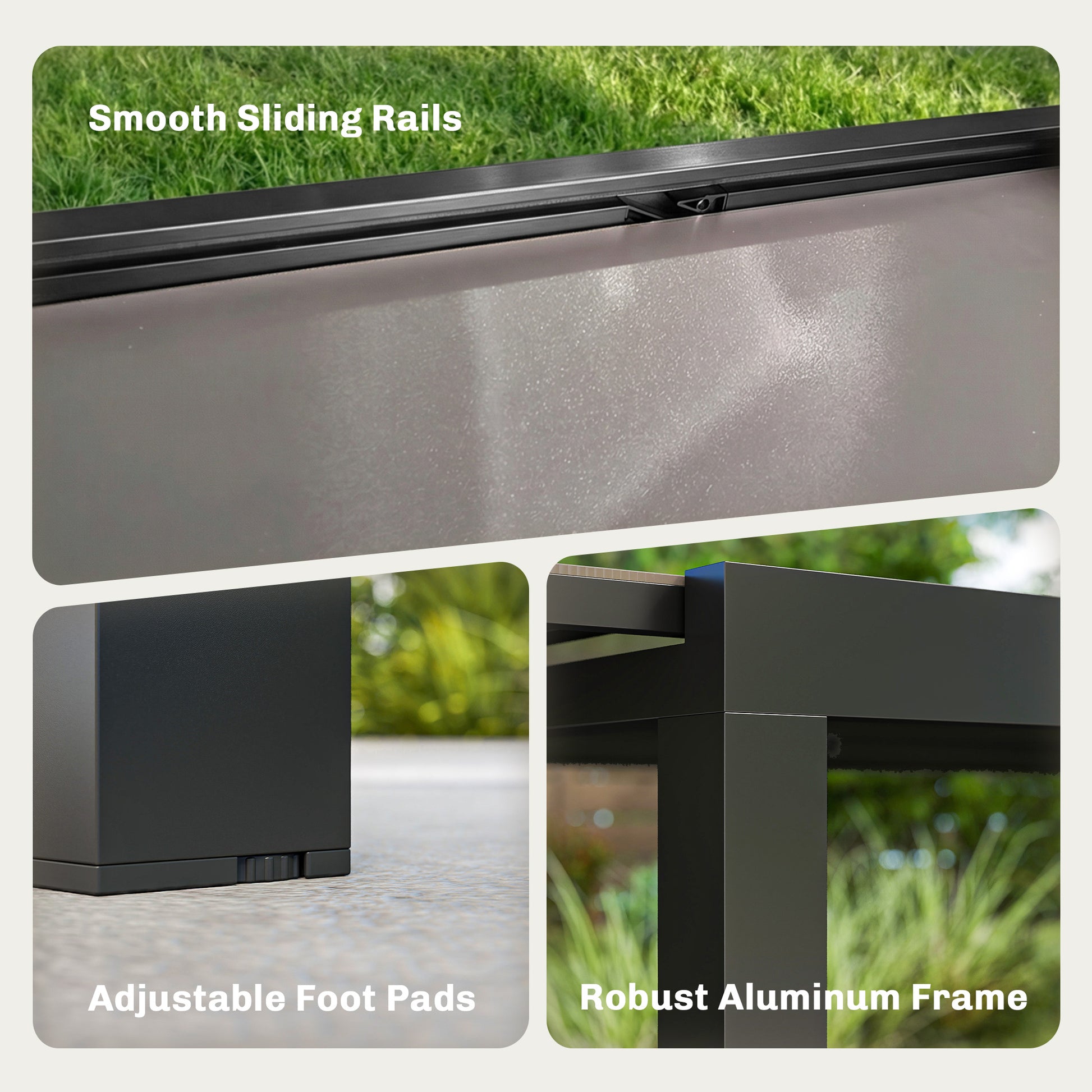Expandable Dining Table, 55"-95" Black Patio Glass Top Aluminum Frame-DECOROLALA