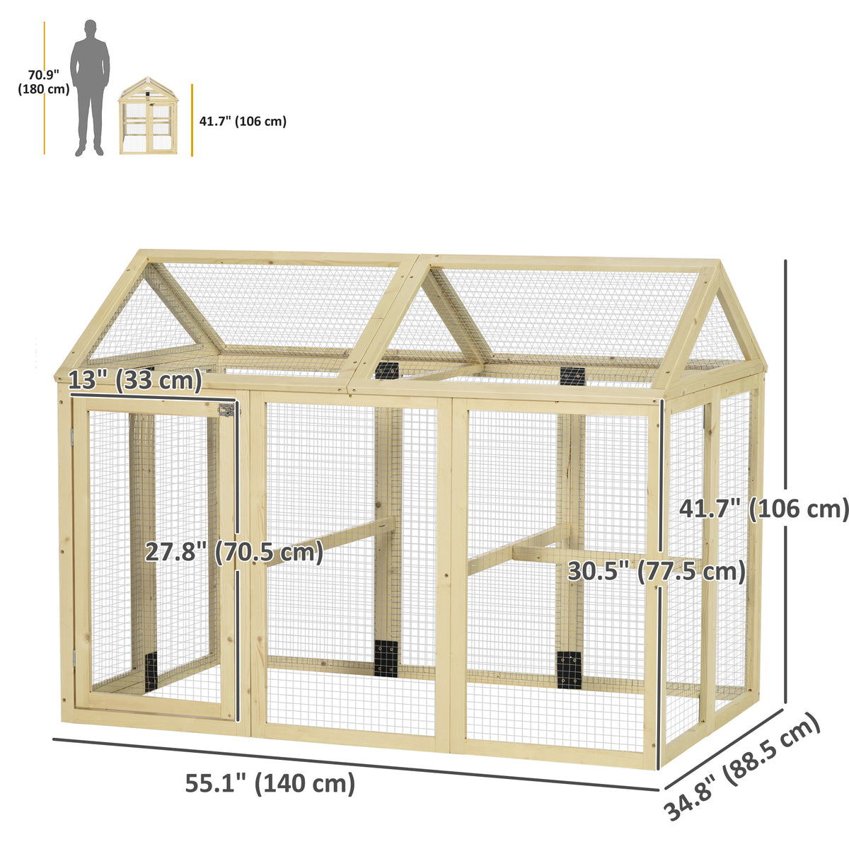 Expandable Fir Wood Chicken Coop - 55" Large Outdoor Run-Small Animals-DECOROLALA