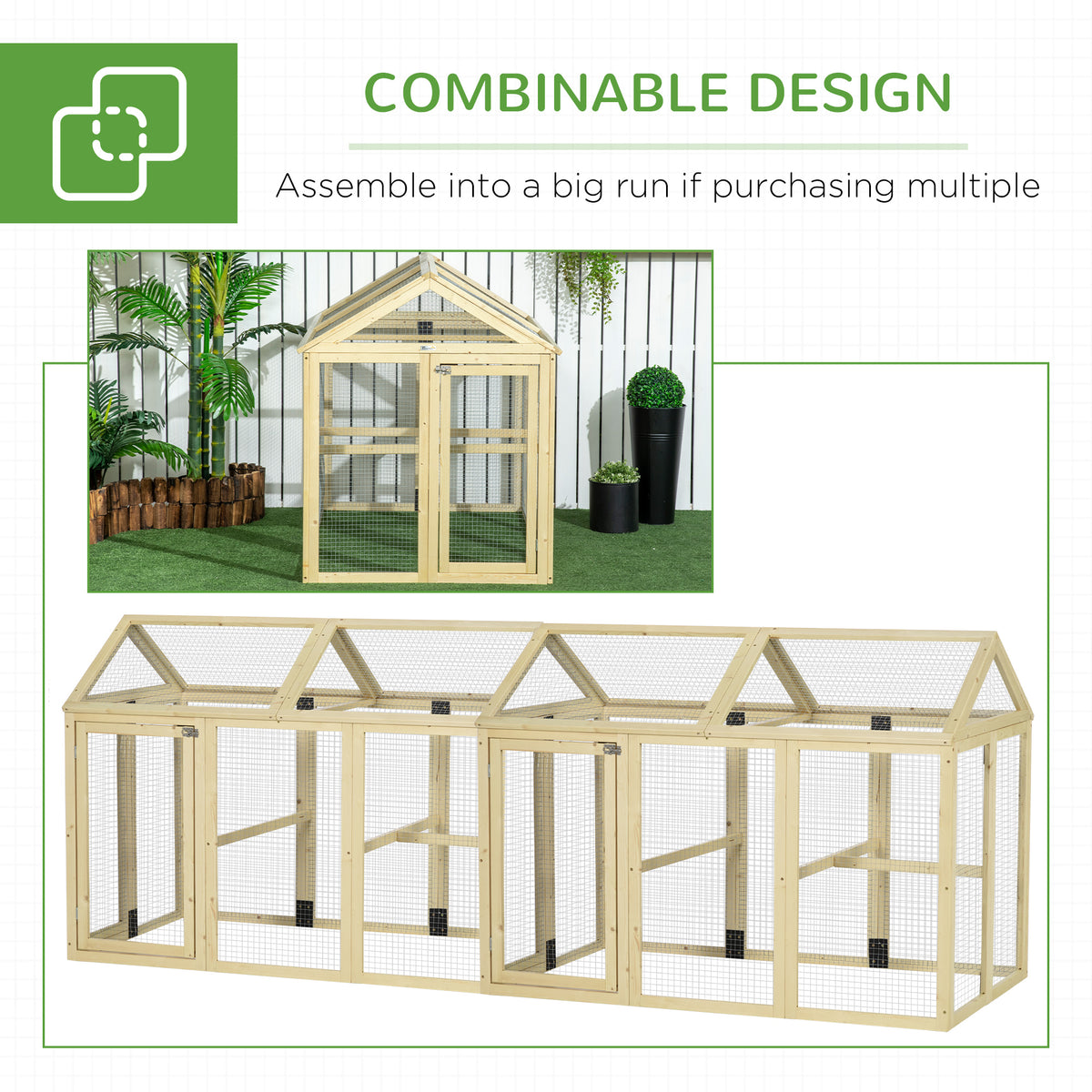 Expandable Fir Wood Chicken Coop - 55" Large Outdoor Run-Small Animals-DECOROLALA