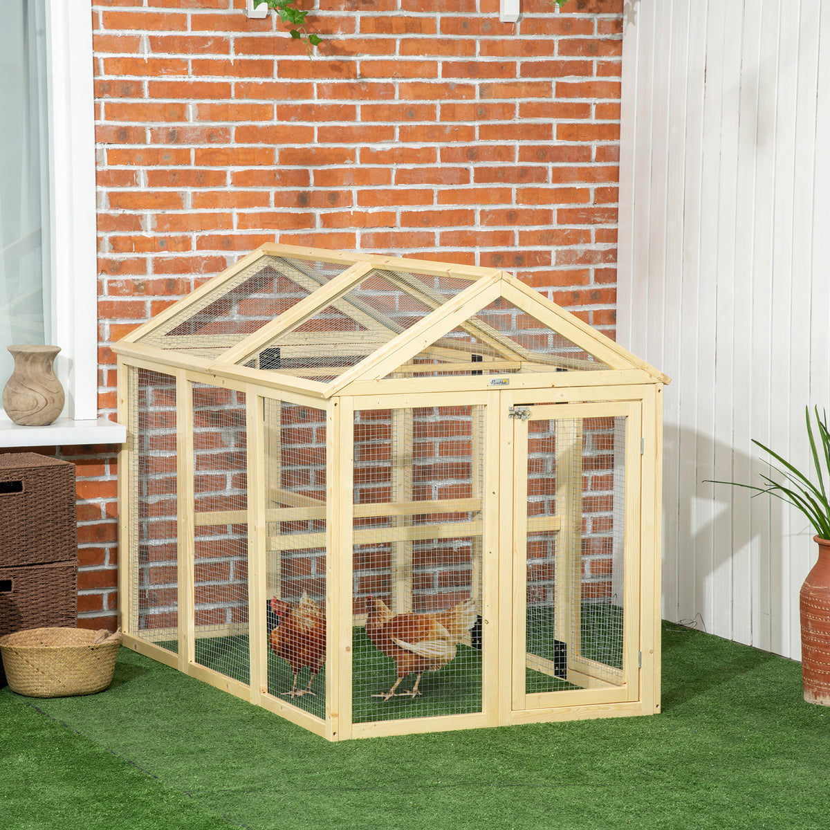 Expandable Fir Wood Chicken Coop - 55" Large Outdoor Run-Small Animals-DECOROLALA