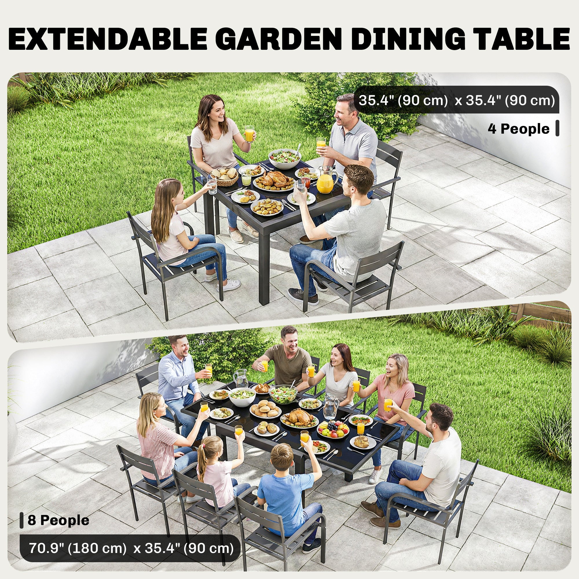 Expandable Outdoor Dining Table - Black Aluminum 35"-71"-DECOROLALA