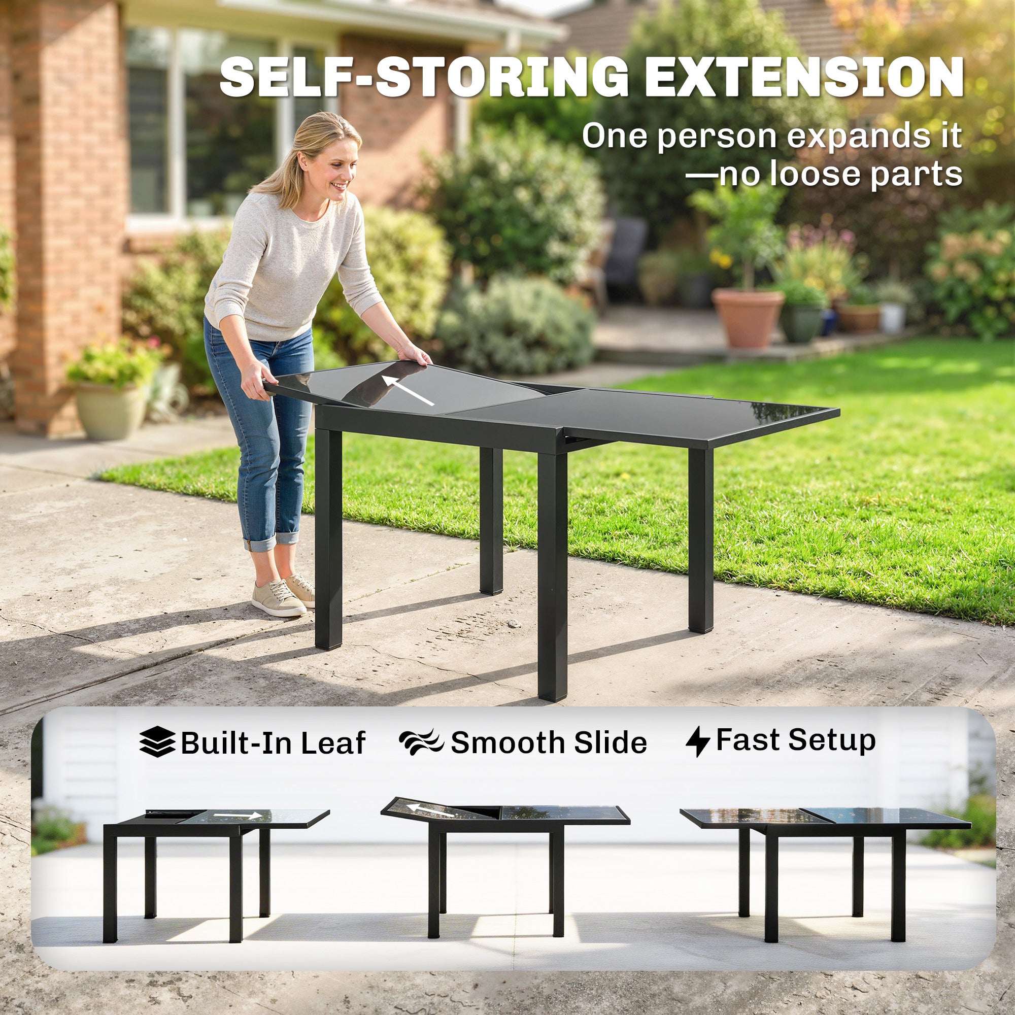 Expandable Outdoor Dining Table - Black Aluminum 35"-71"-DECOROLALA