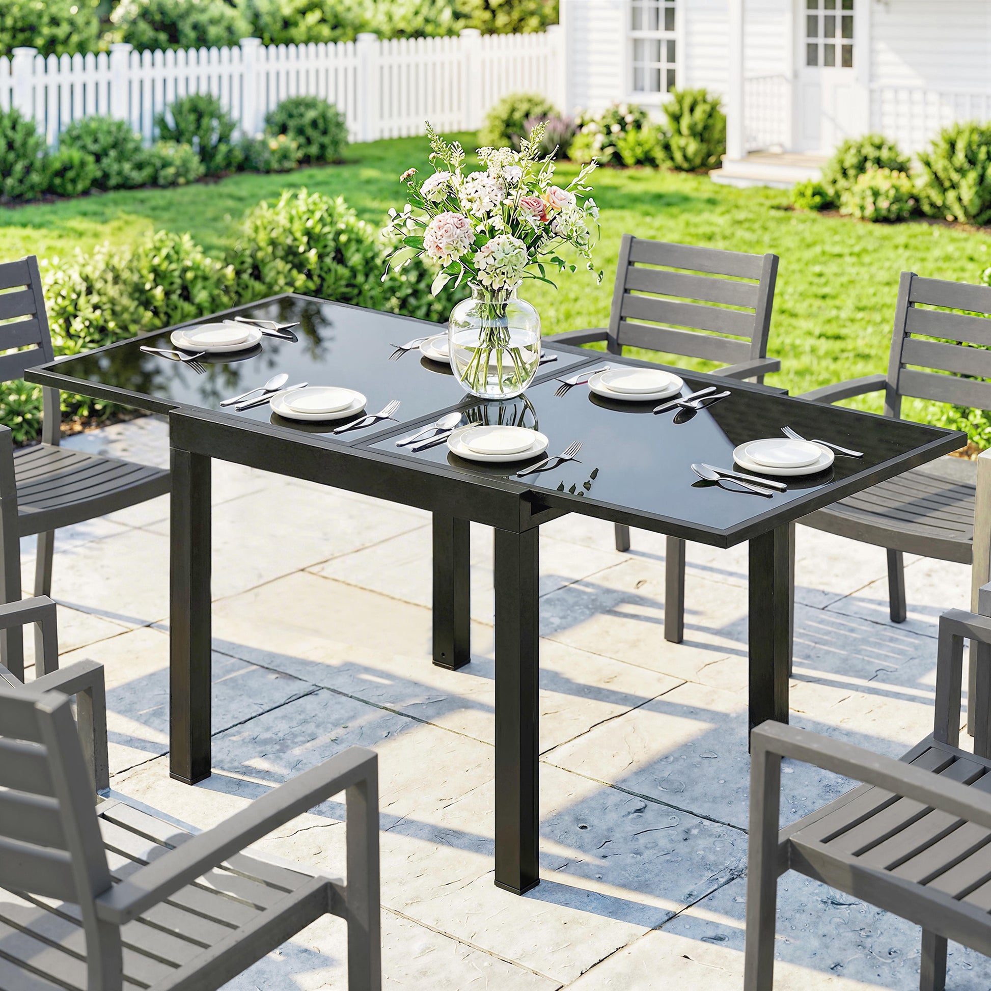 Expandable Outdoor Dining Table - Black Aluminum 35"-71"-DECOROLALA