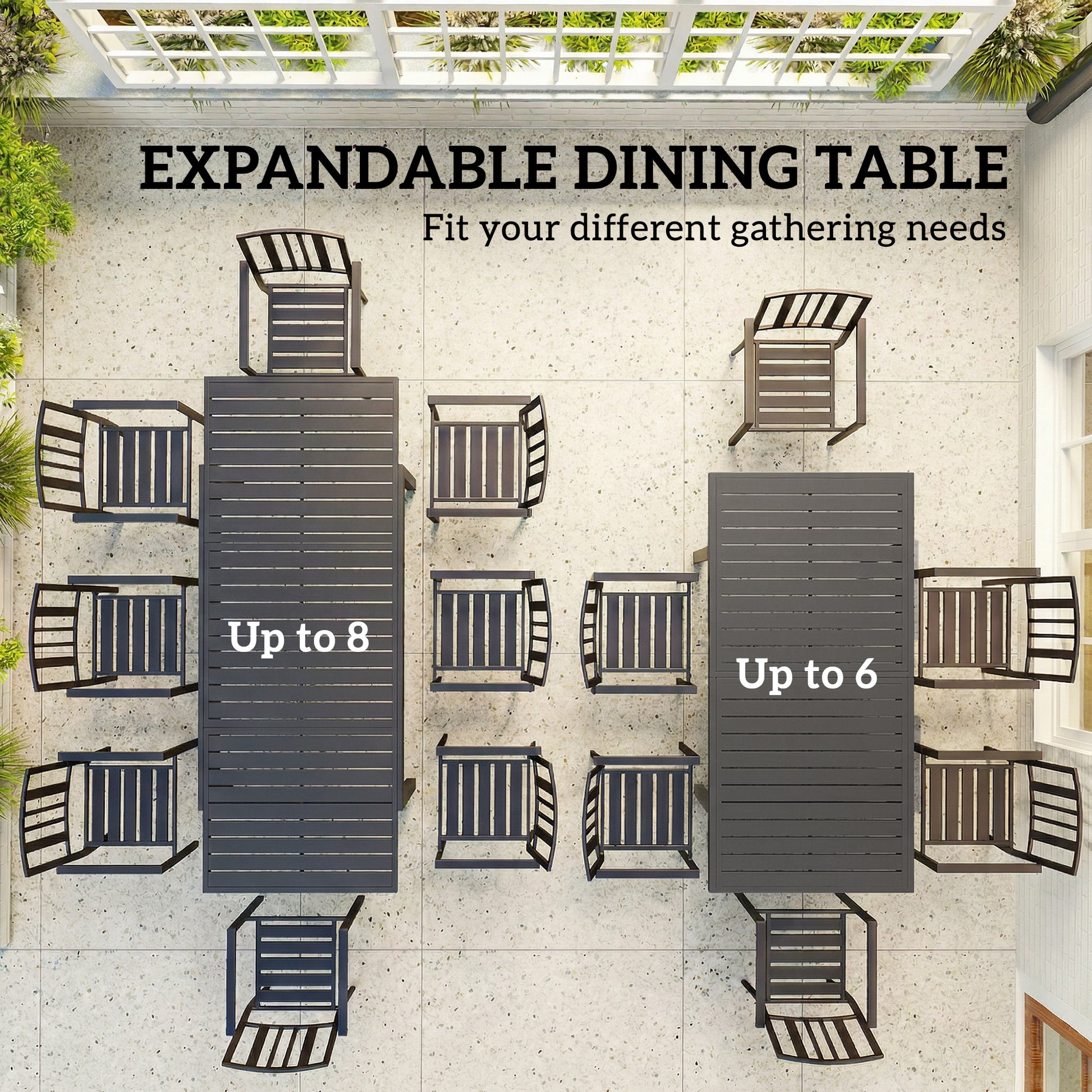 Expandable Patio Dining Table for 6-8, 59"-89" Aluminum, Dark Grey-DECOROLALA