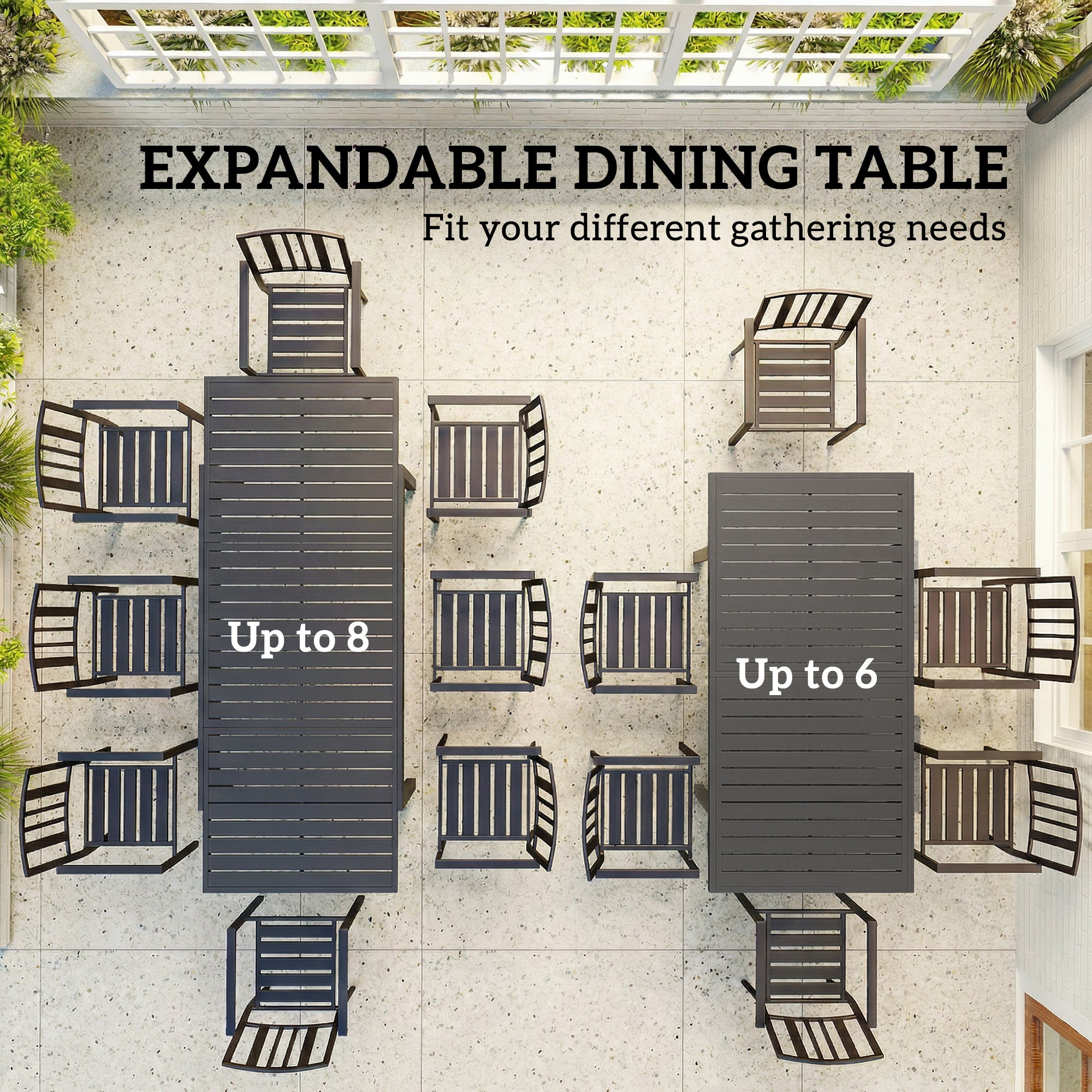 Expandable Patio Dining Table for 6-8, 59"-89" Aluminum, Dark Grey-DECOROLALA