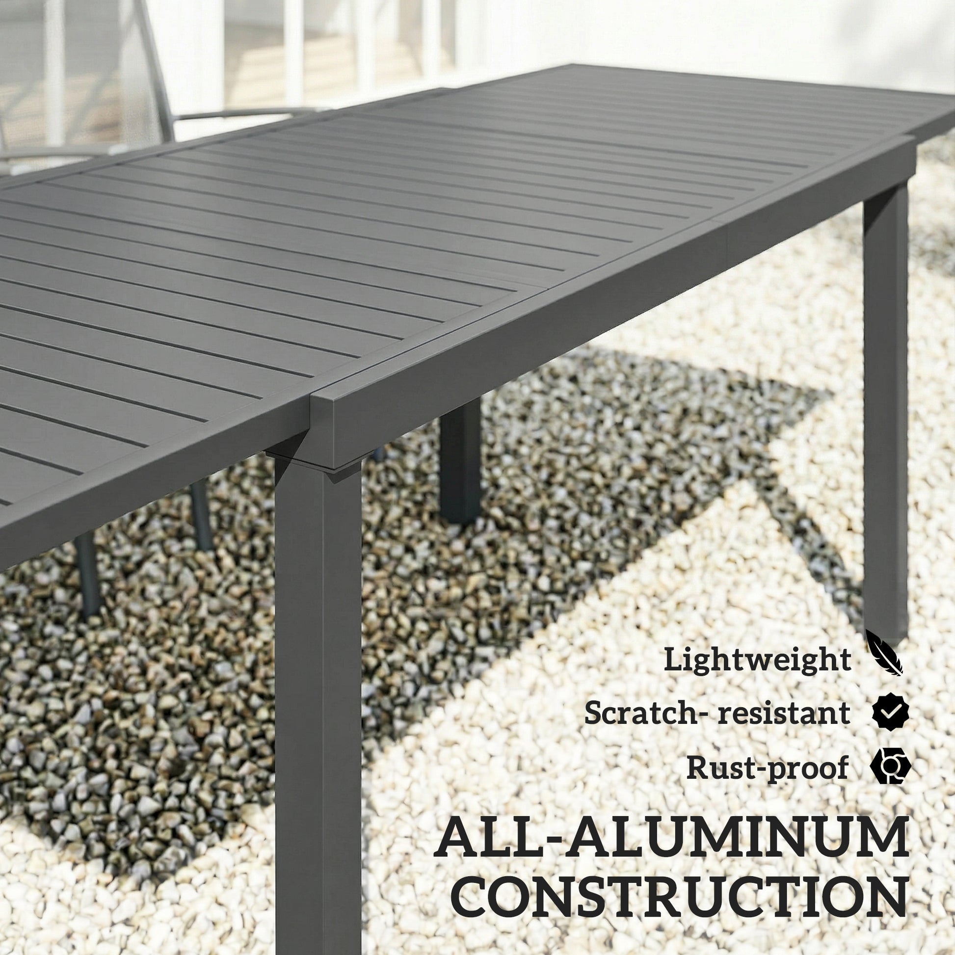 Expandable Patio Dining Table for 6-8, 59"-89" Aluminum, Dark Grey-DECOROLALA