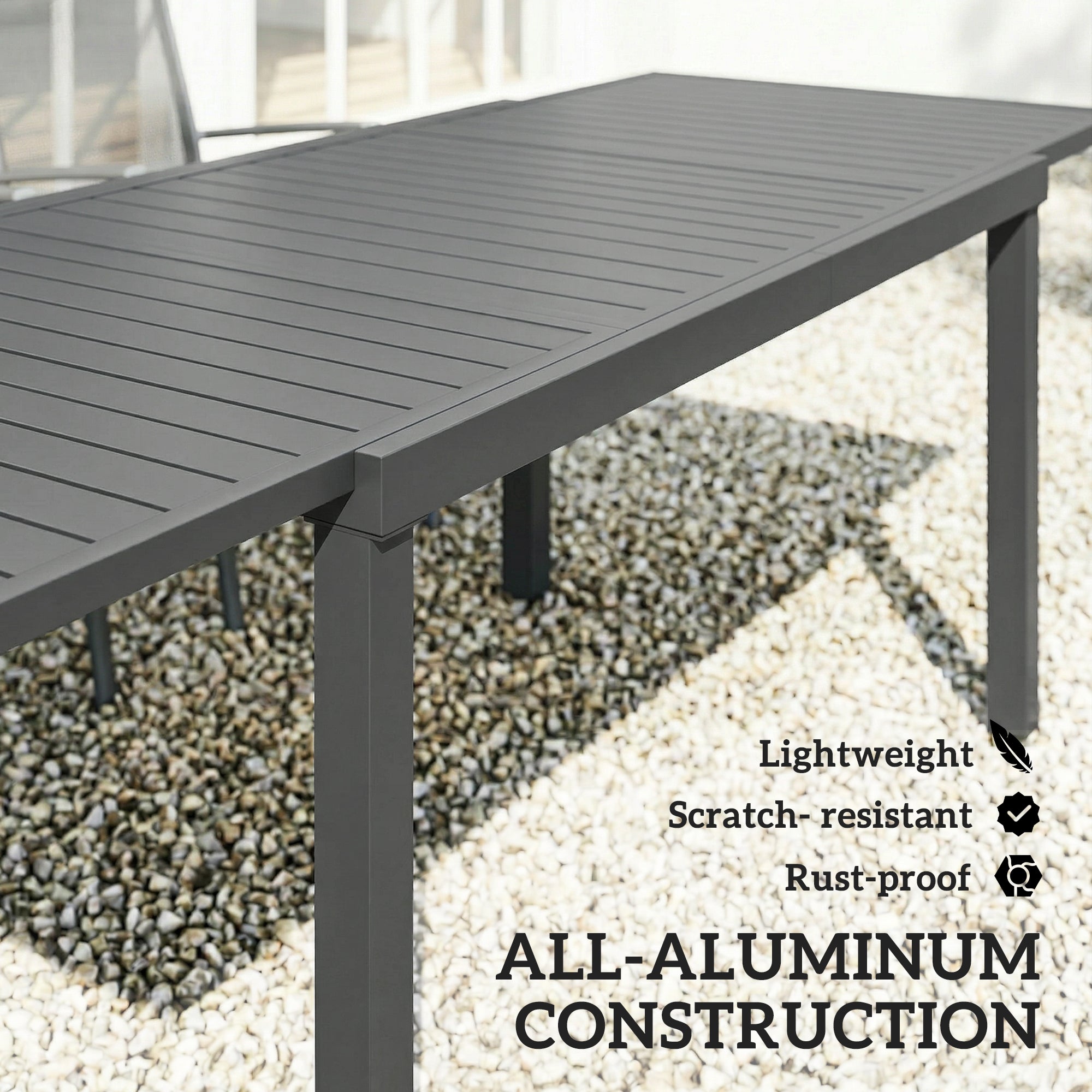Expandable Patio Dining Table for 6-8, 59"-89" Aluminum, Dark Grey-DECOROLALA