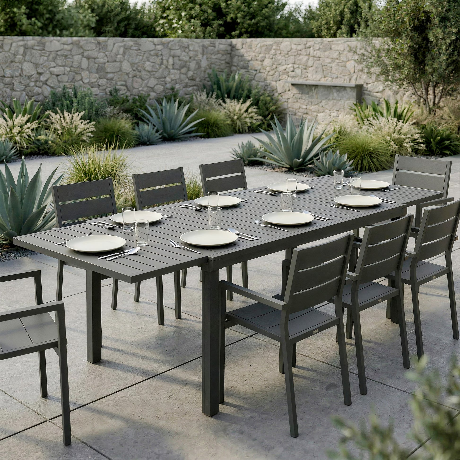 Expandable Patio Dining Table for 6-8, 59"-89" Aluminum, Dark Grey-DECOROLALA