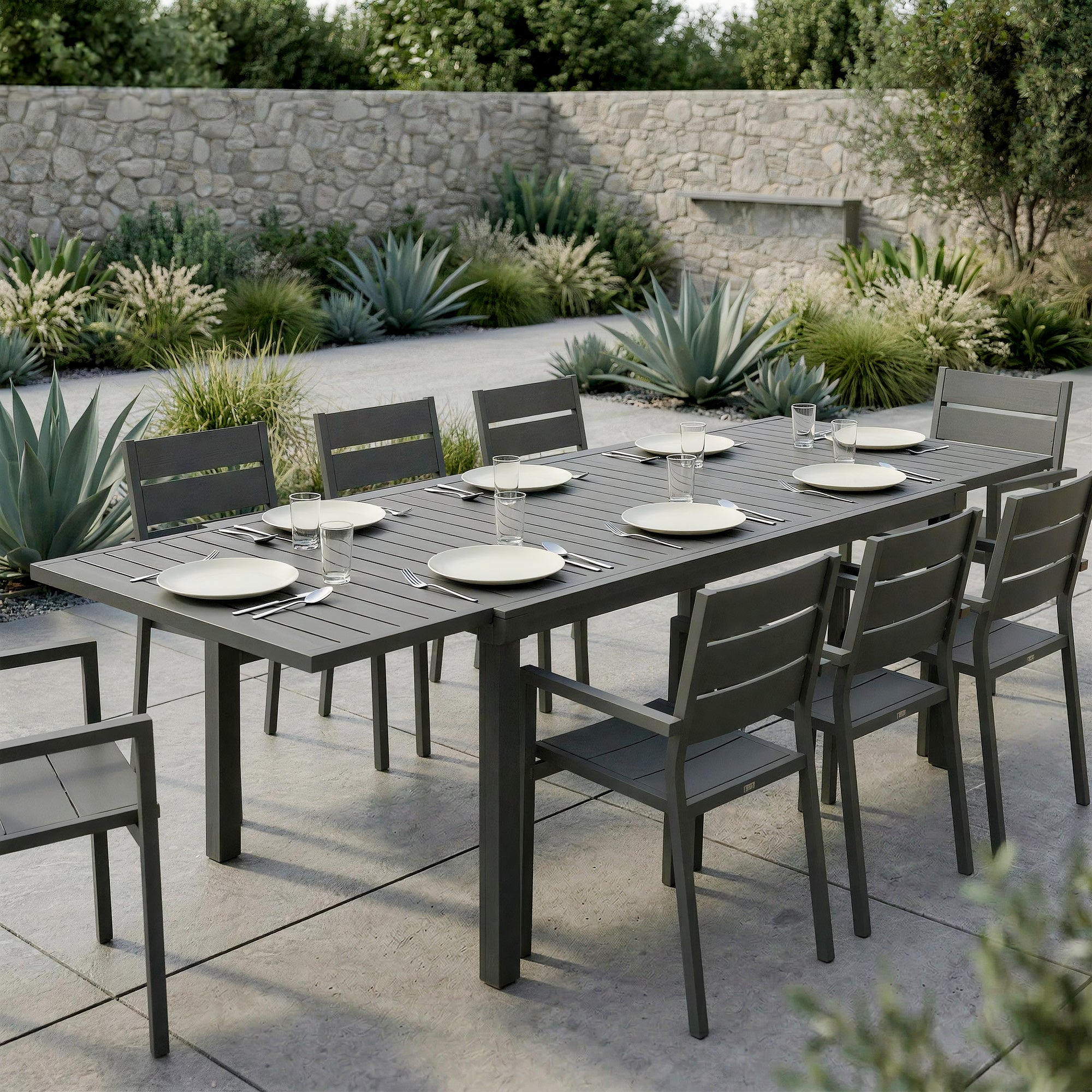 Expandable Patio Dining Table for 6-8, 59"-89" Aluminum, Dark Grey-DECOROLALA