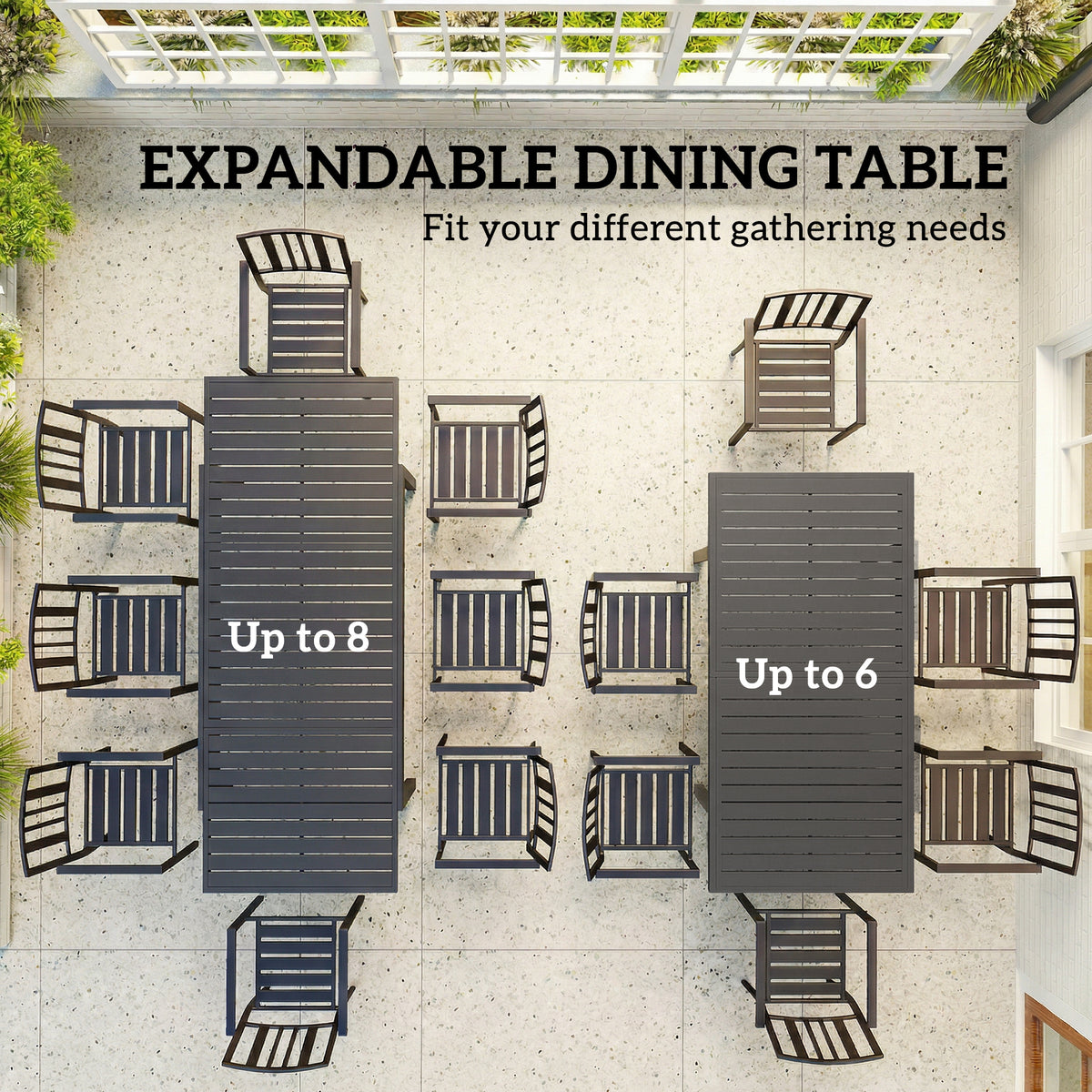 Expandable Patio Dining Table for 6-8, 59"-89" Aluminum, Dark Grey-Patio Dining Tables-DECOROLALA