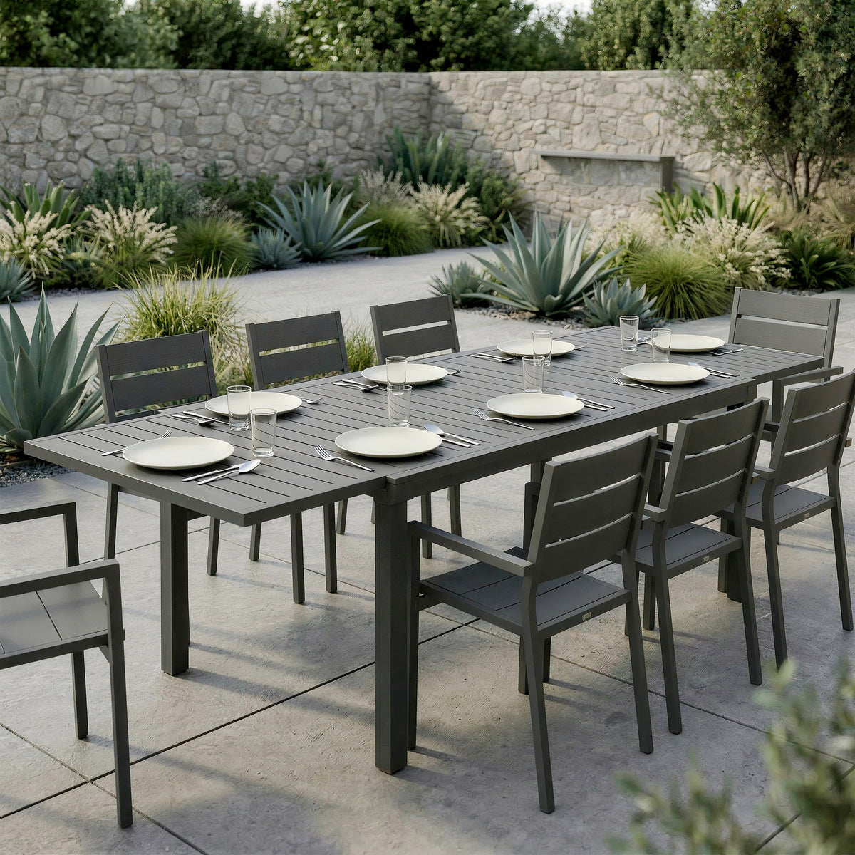 Expandable Patio Dining Table for 6-8, 59"-89" Aluminum, Dark Grey-Patio Dining Tables-DECOROLALA