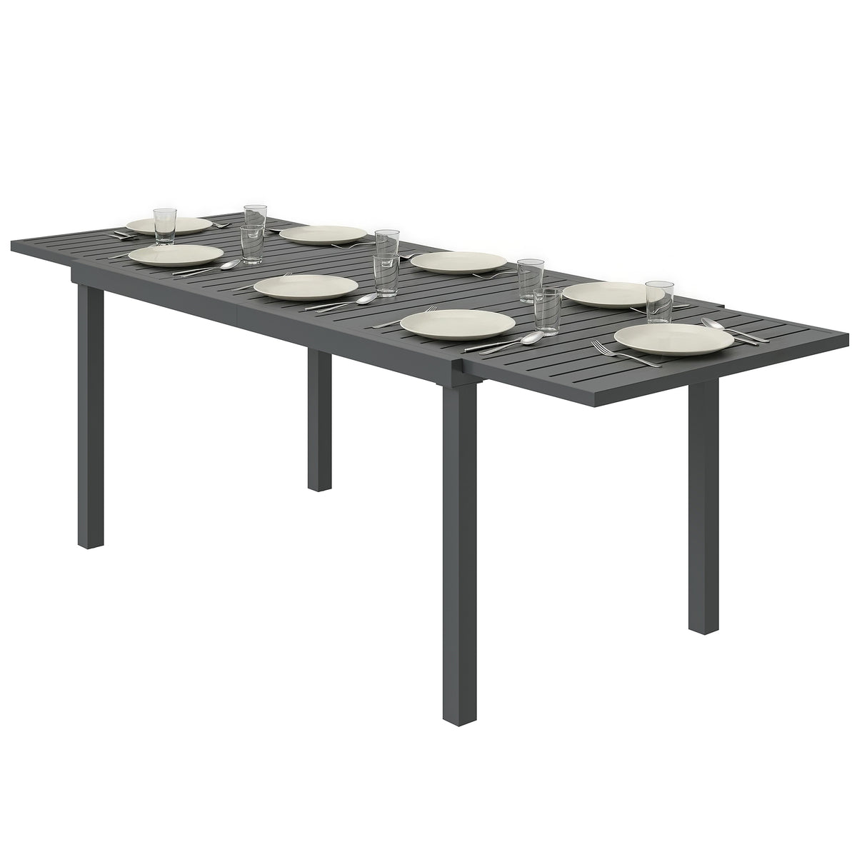 Expandable Patio Dining Table for 6-8, 59"-89" Aluminum, Dark Grey-Patio Dining Tables-DECOROLALA