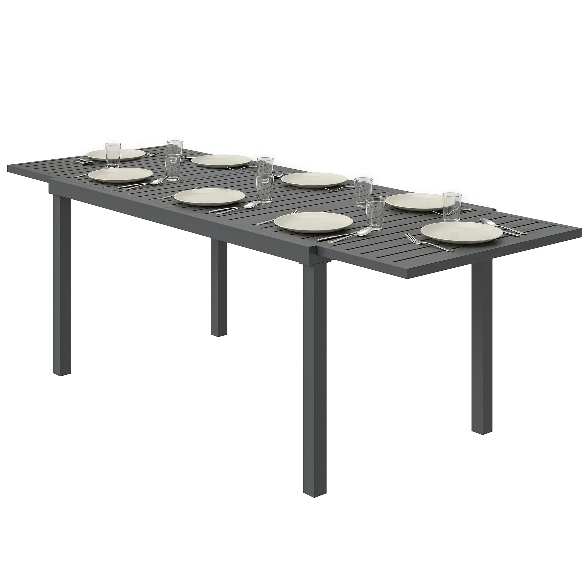 Expandable Patio Dining Table for 6-8, 59"-89" Aluminum, Dark Grey-DECOROLALA