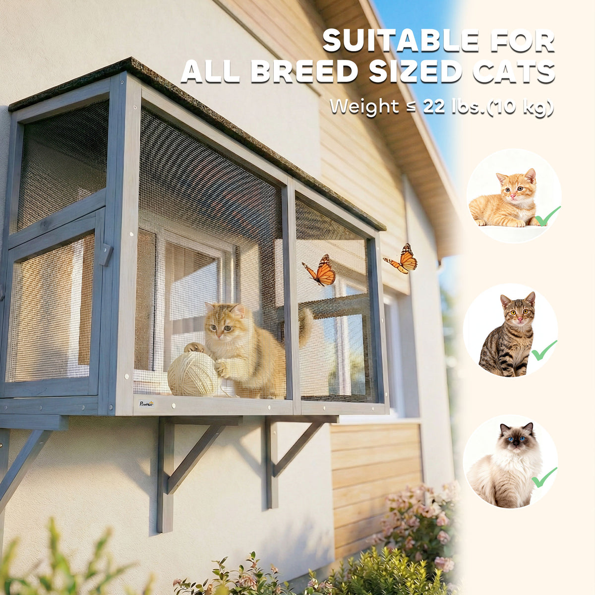 Expandable Wooden Window Catio Outdoor Cat Enclosure - Grey 39.4"L-Cats-DECOROLALA
