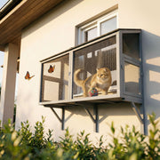 Expandable Wooden Window Catio Outdoor Cat Enclosure - Grey 51"L-Cats-DECOROLALA