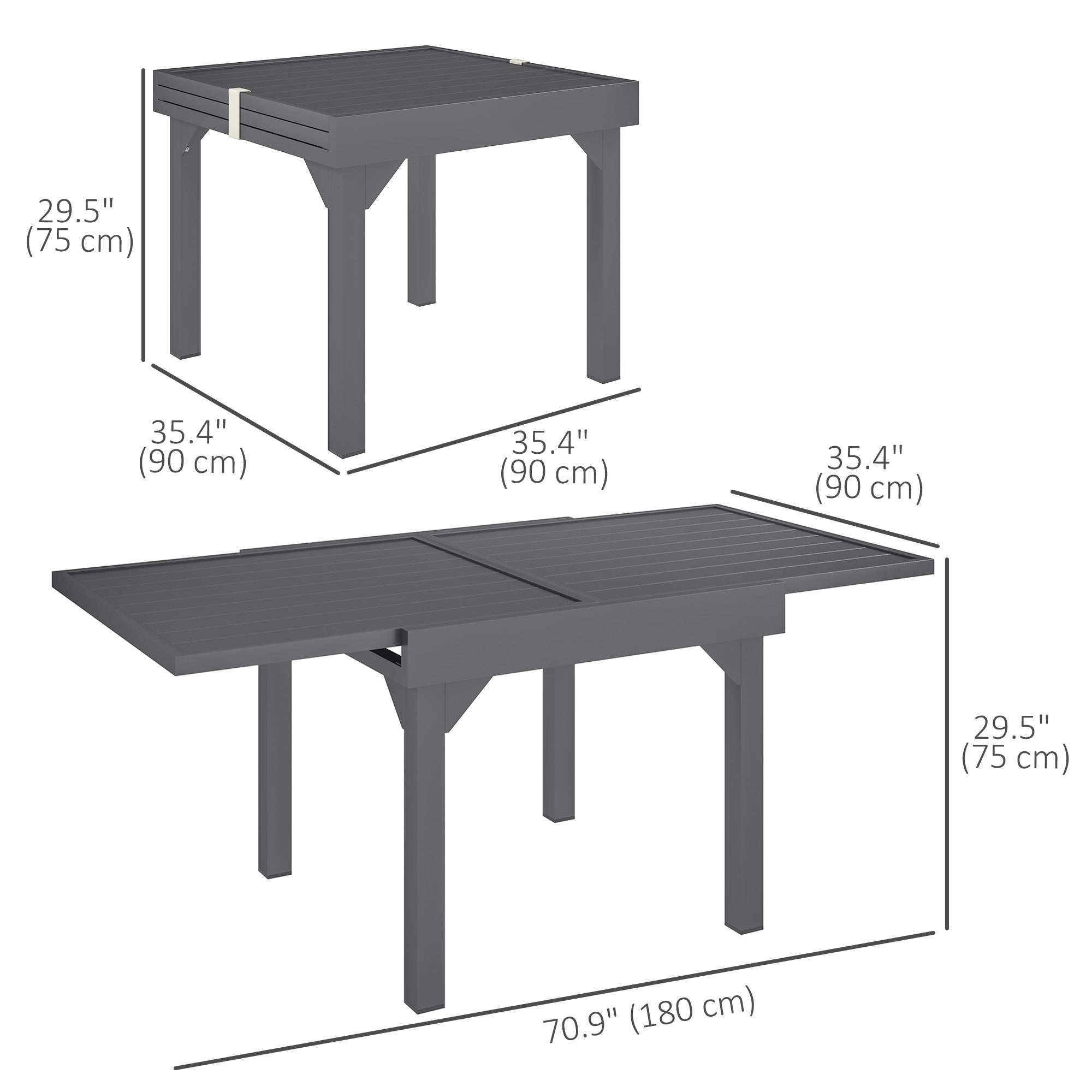 Extendable Aluminium Patio Dining Table, Grey, 4-6 Persons-DECOROLALA