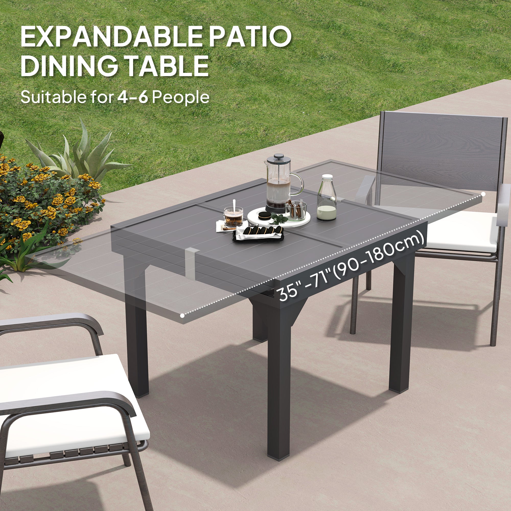 Extendable Aluminium Patio Dining Table, Grey, 4-6 Persons-DECOROLALA