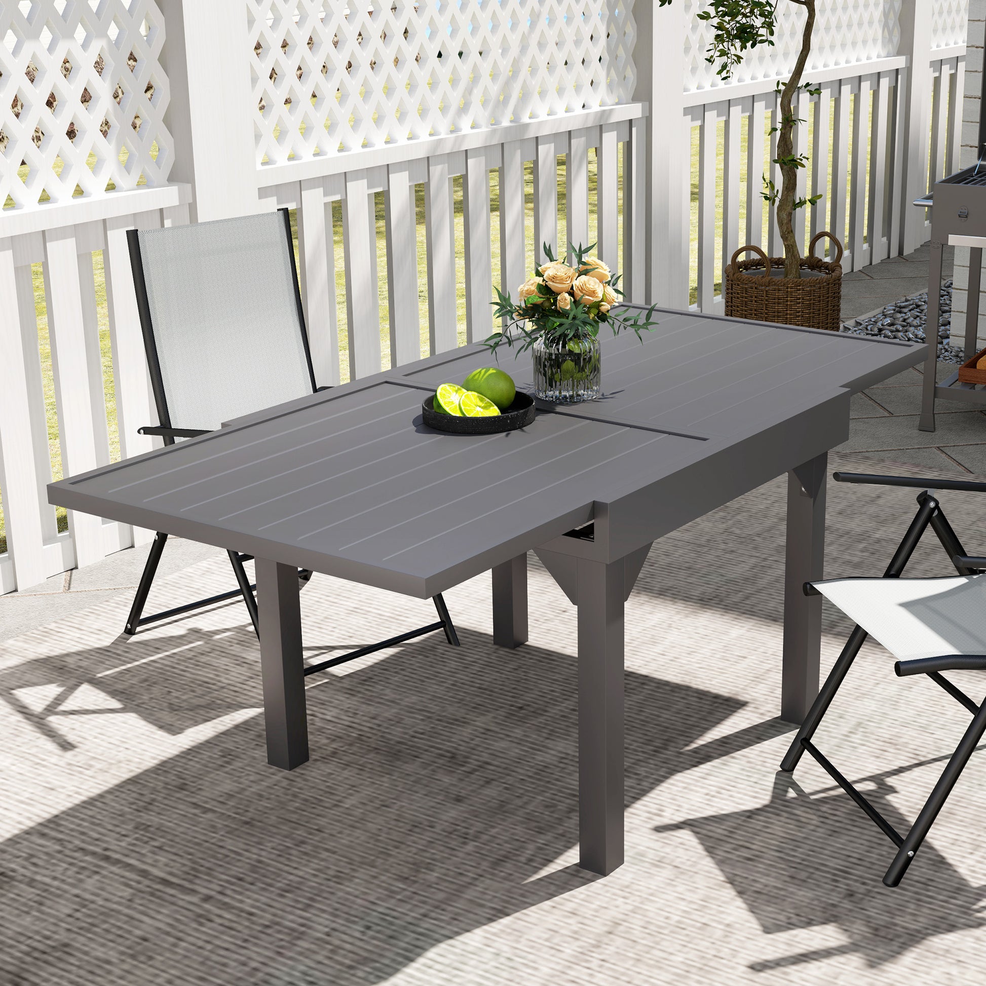 Extendable Aluminium Patio Dining Table, Grey, 4-6 Persons-DECOROLALA