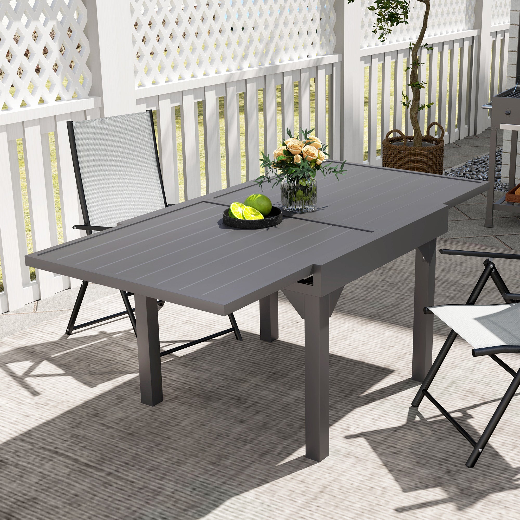 Extendable Aluminium Patio Dining Table, Grey, 4-6 Persons-DECOROLALA