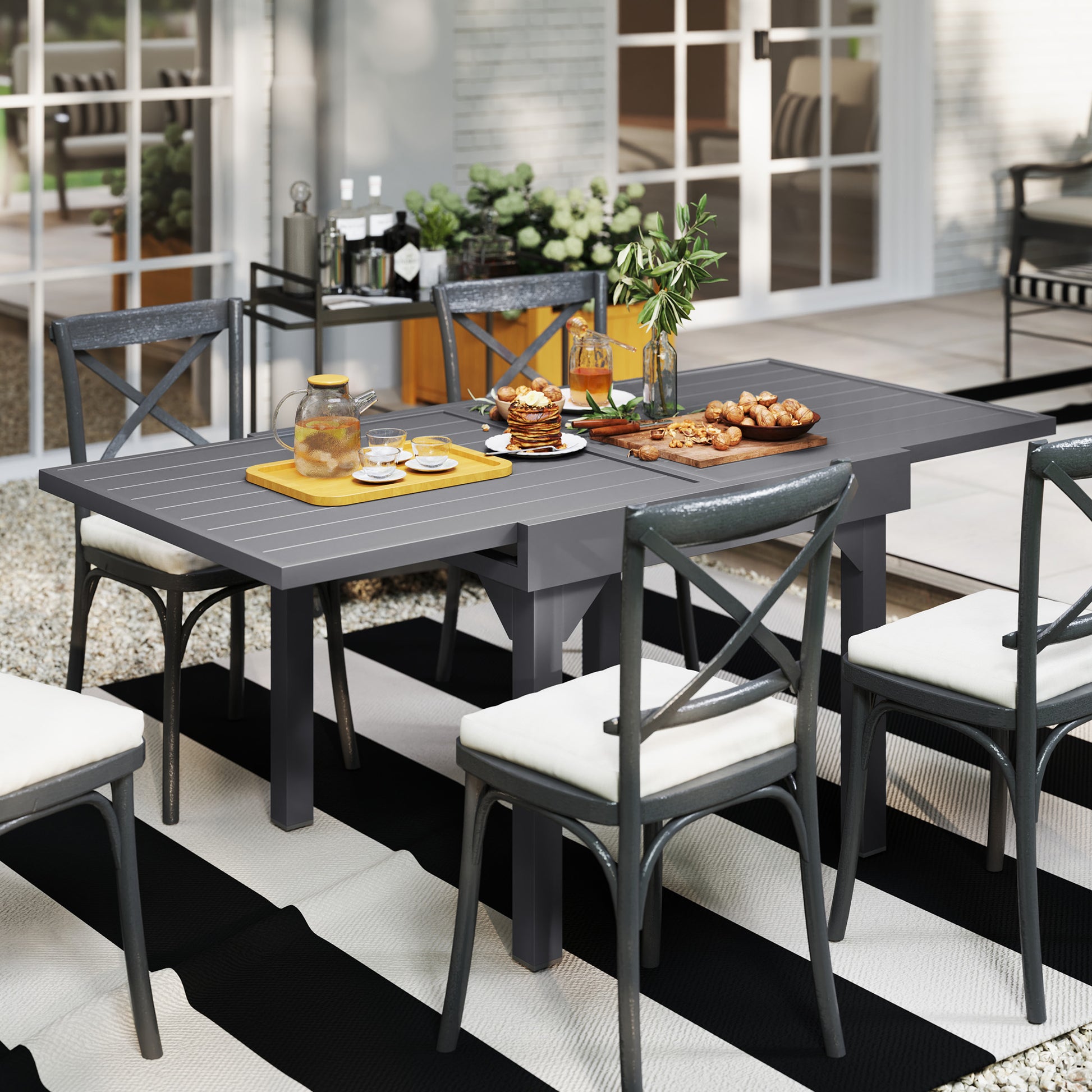 Extendable Aluminium Patio Dining Table, Grey, 4-6 Persons-DECOROLALA