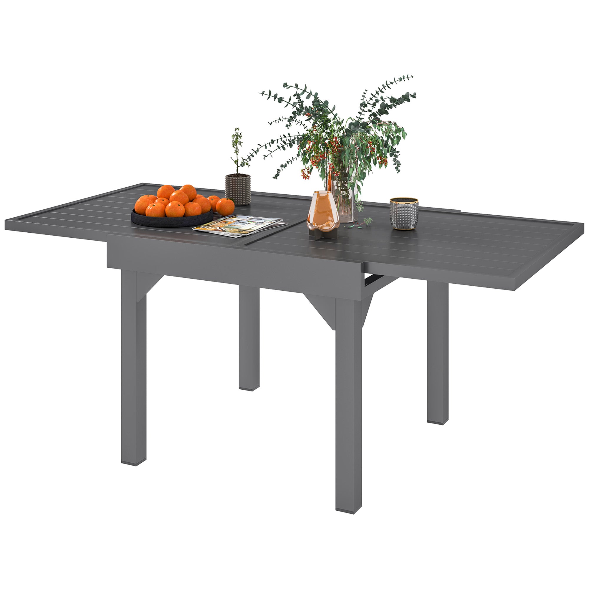 Extendable Aluminium Patio Dining Table, Grey, 4-6 Persons-DECOROLALA